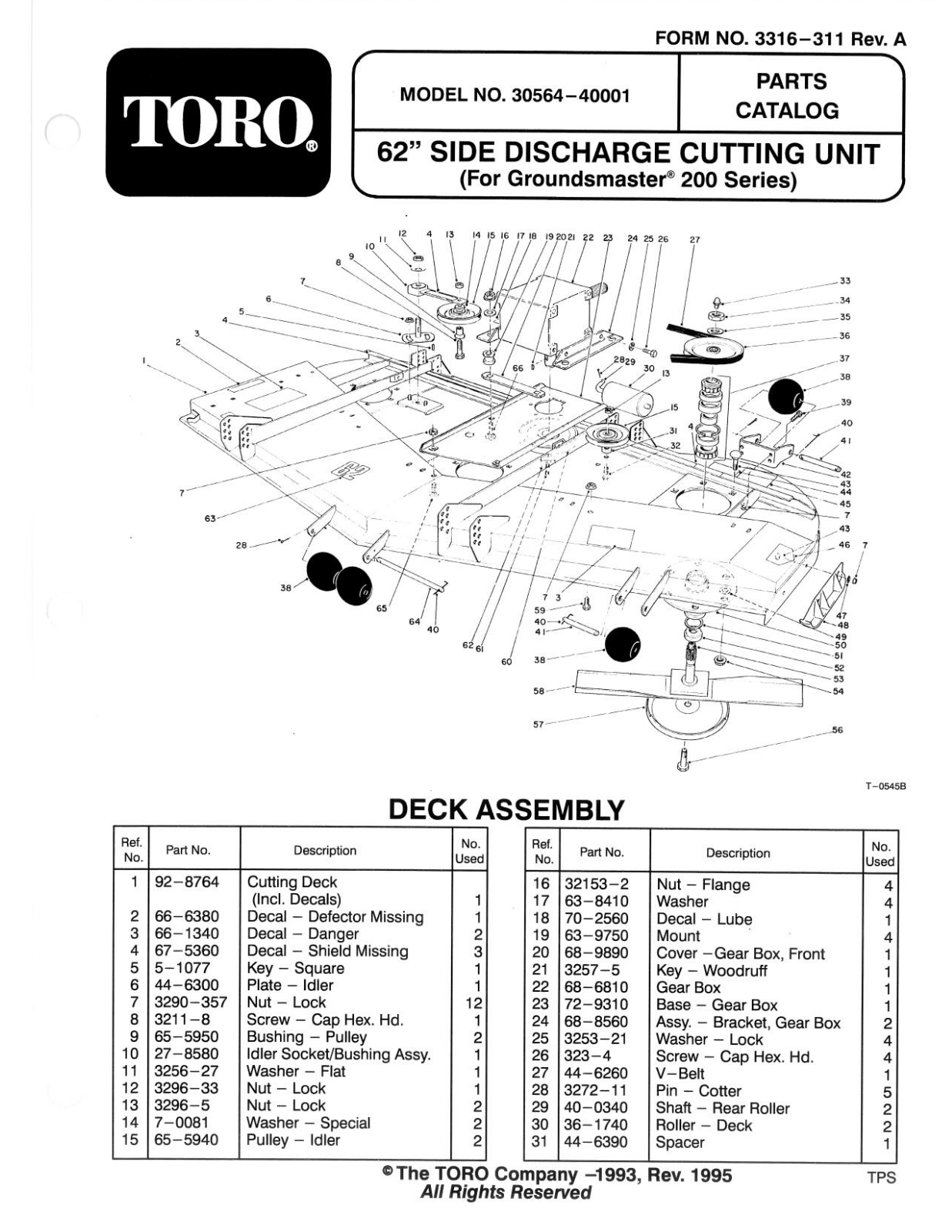 Toro 30564 Parts Catalogue