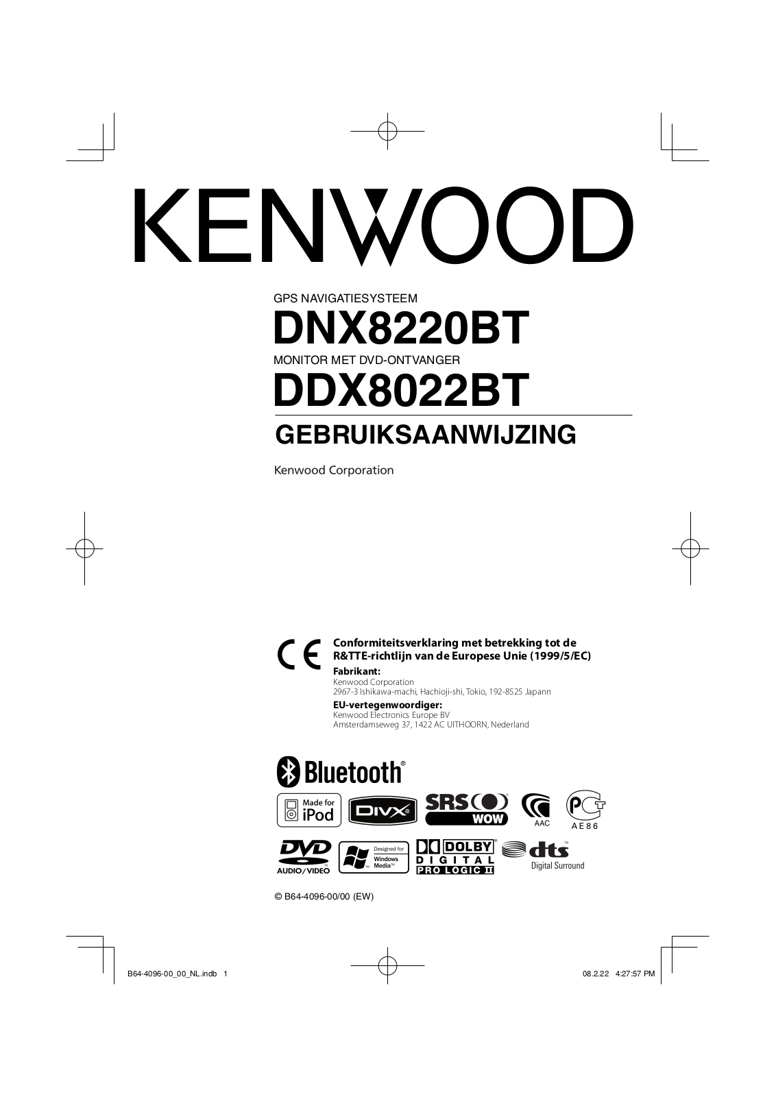 Kenwood DNX8220BT, DDX8022BT User Manual