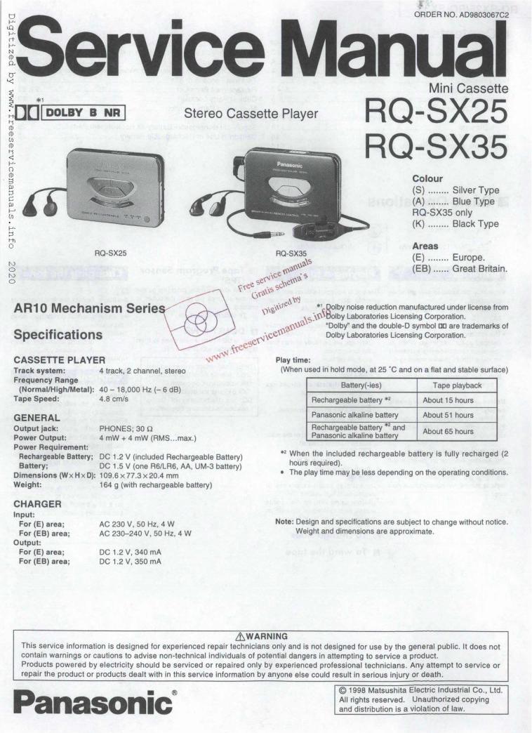 Panasonic rq-sx25, rq-sx35 User Manual