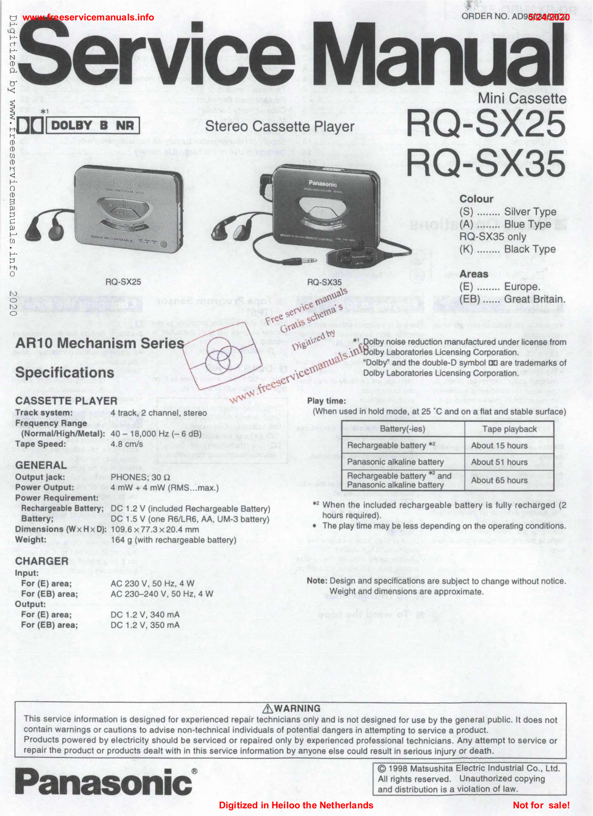 Panasonic rq-sx25, rq-sx35 User Manual