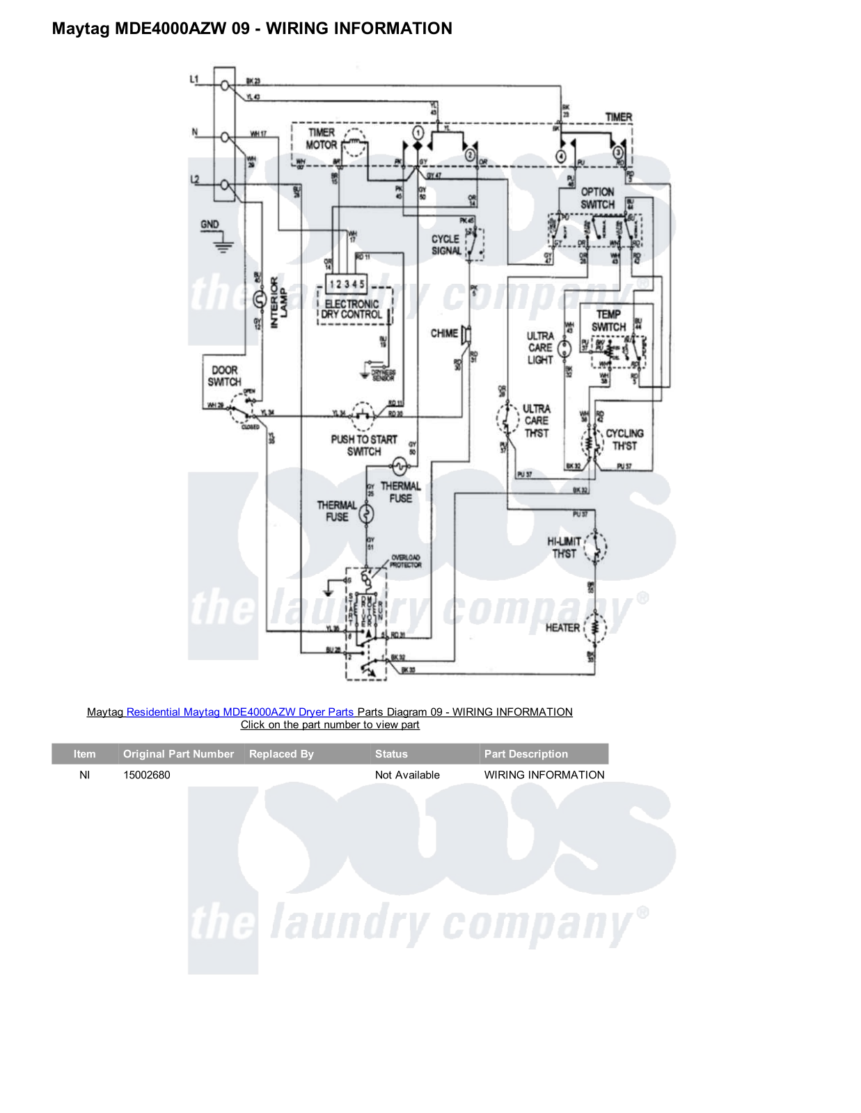 Maytag MDE4000AZW Parts Diagram