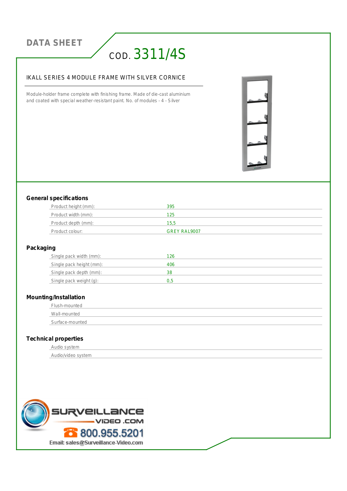 Comelit 3311-4S Specsheet