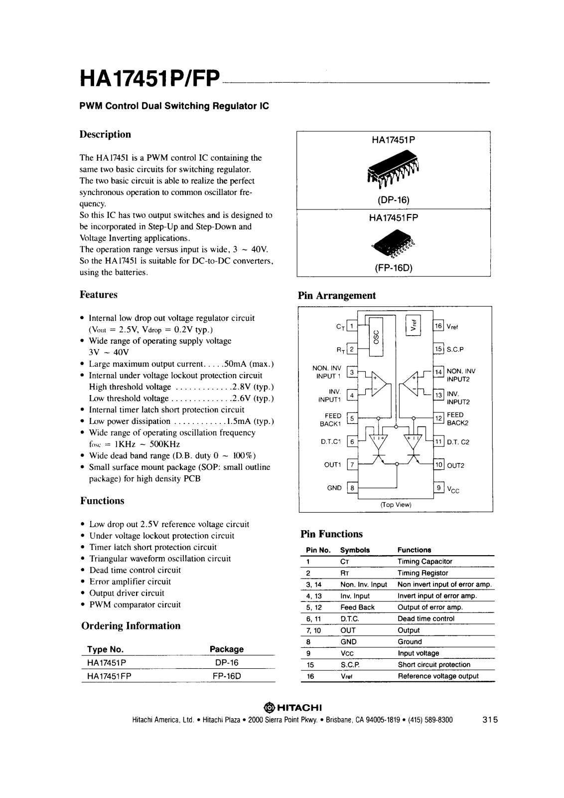 HIT HA17451P Datasheet