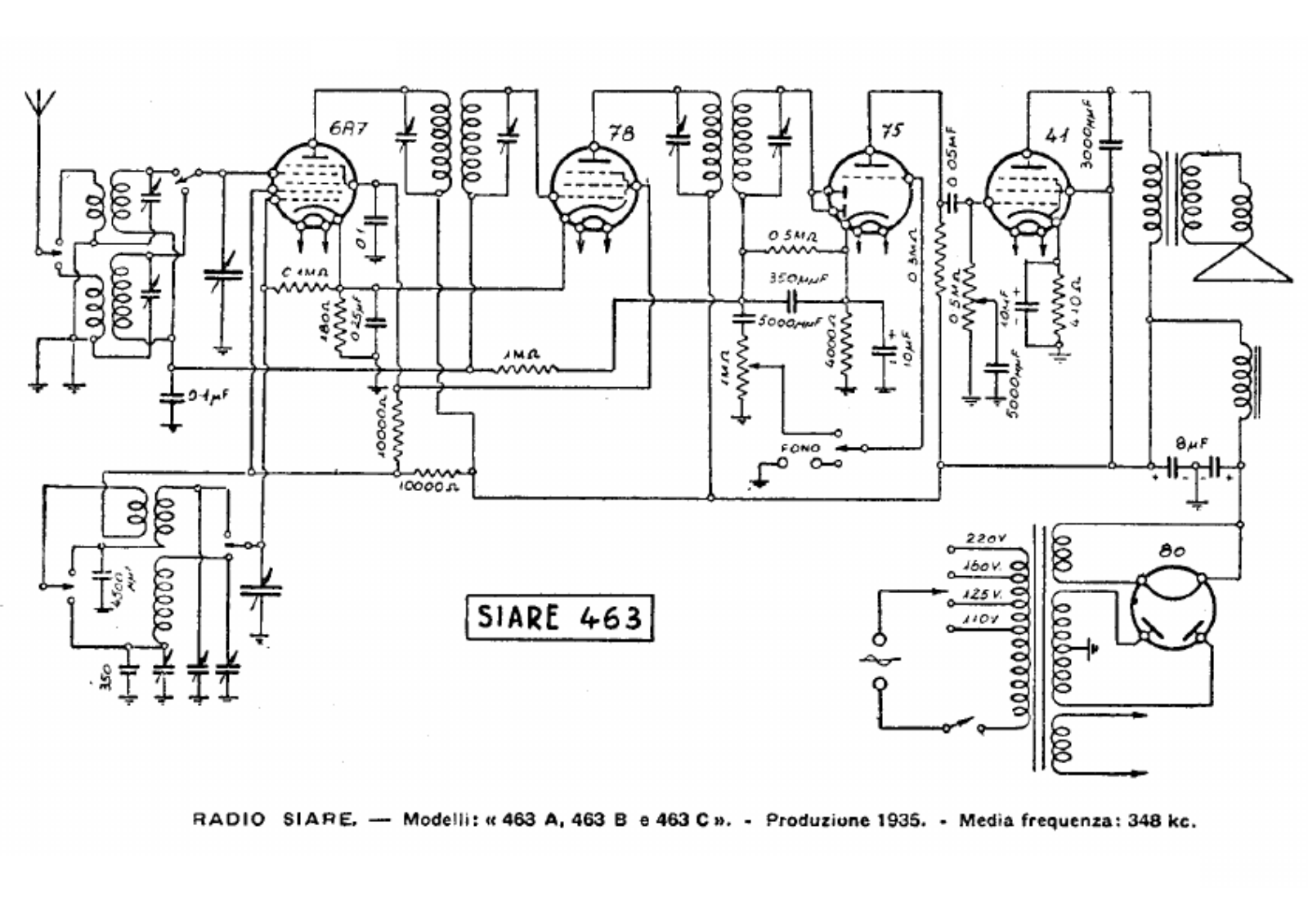 Siare Crosley 463a, 463b, 463c schematic