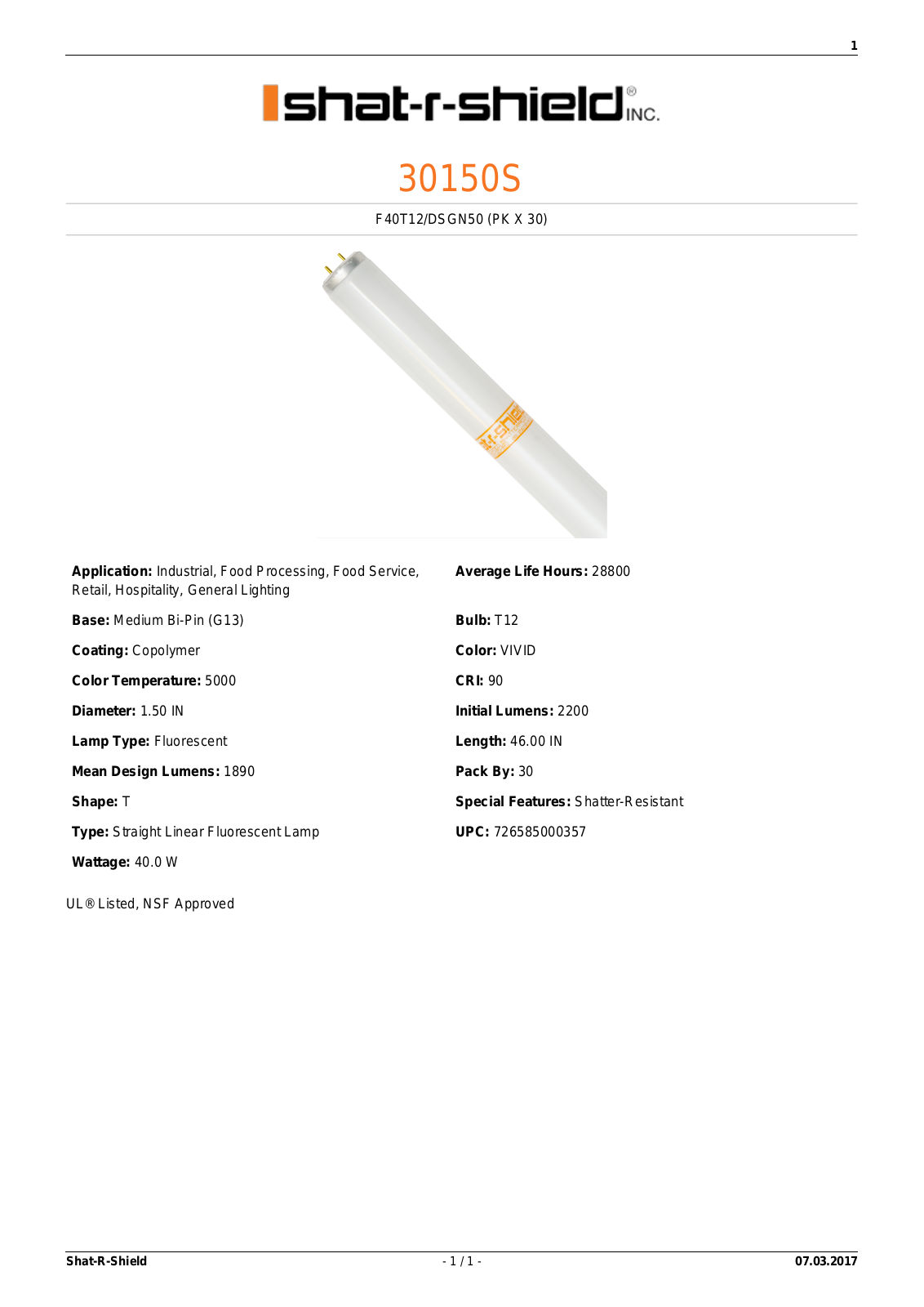 Shat-R-Shield 30150S Data sheet