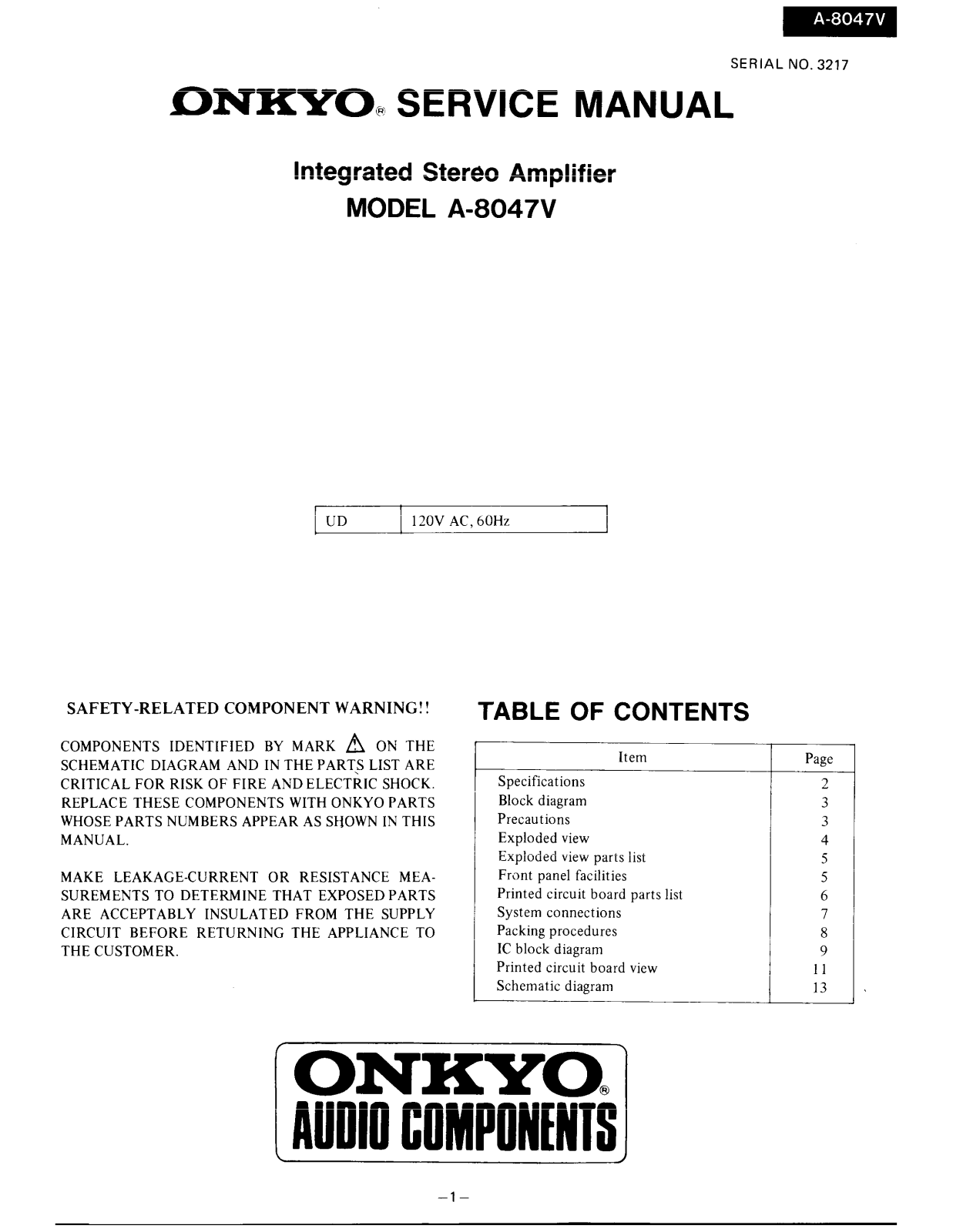 Onkyo A-8047-V Service Manual