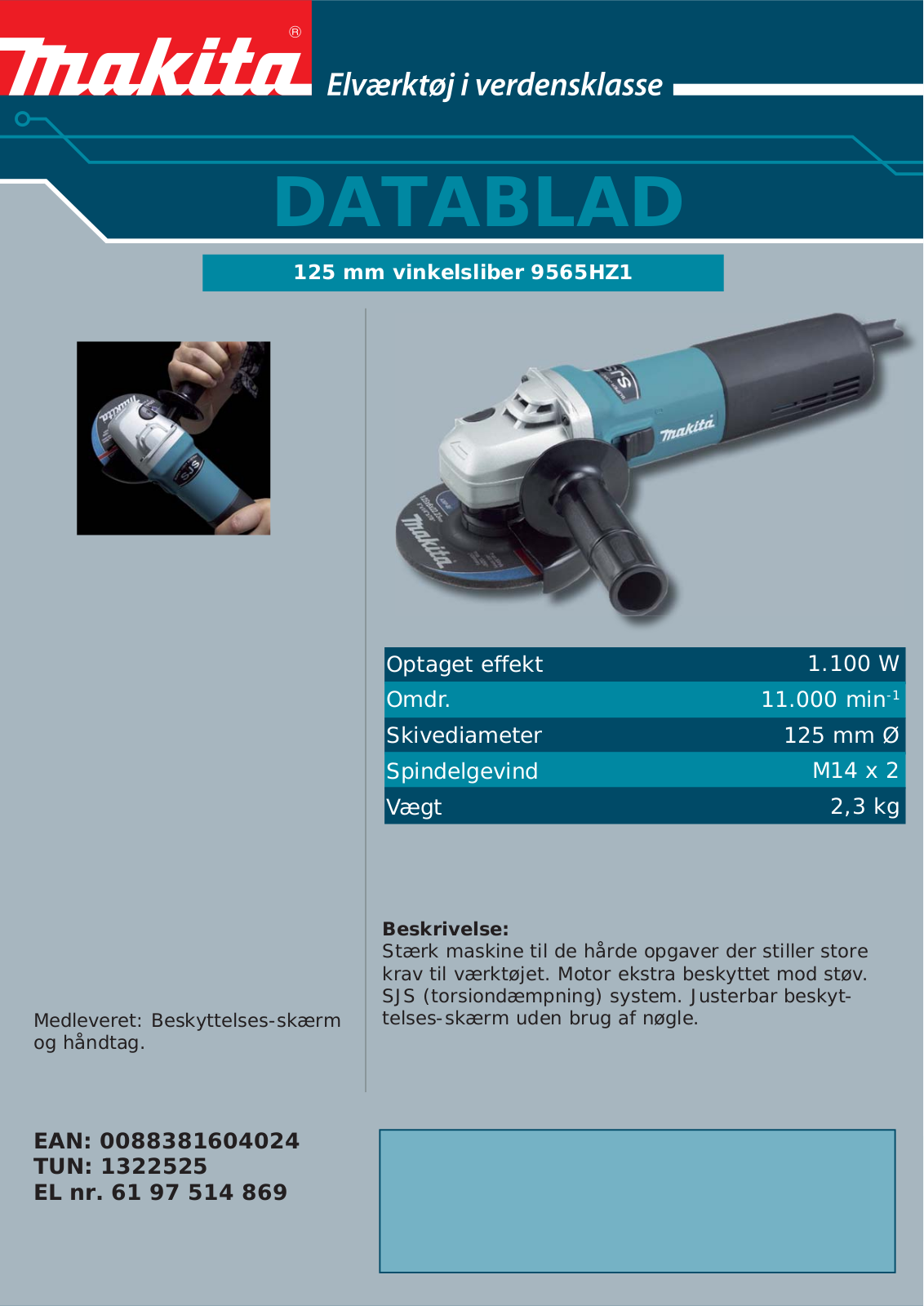 Makita 9565HZ1 DATASHEET