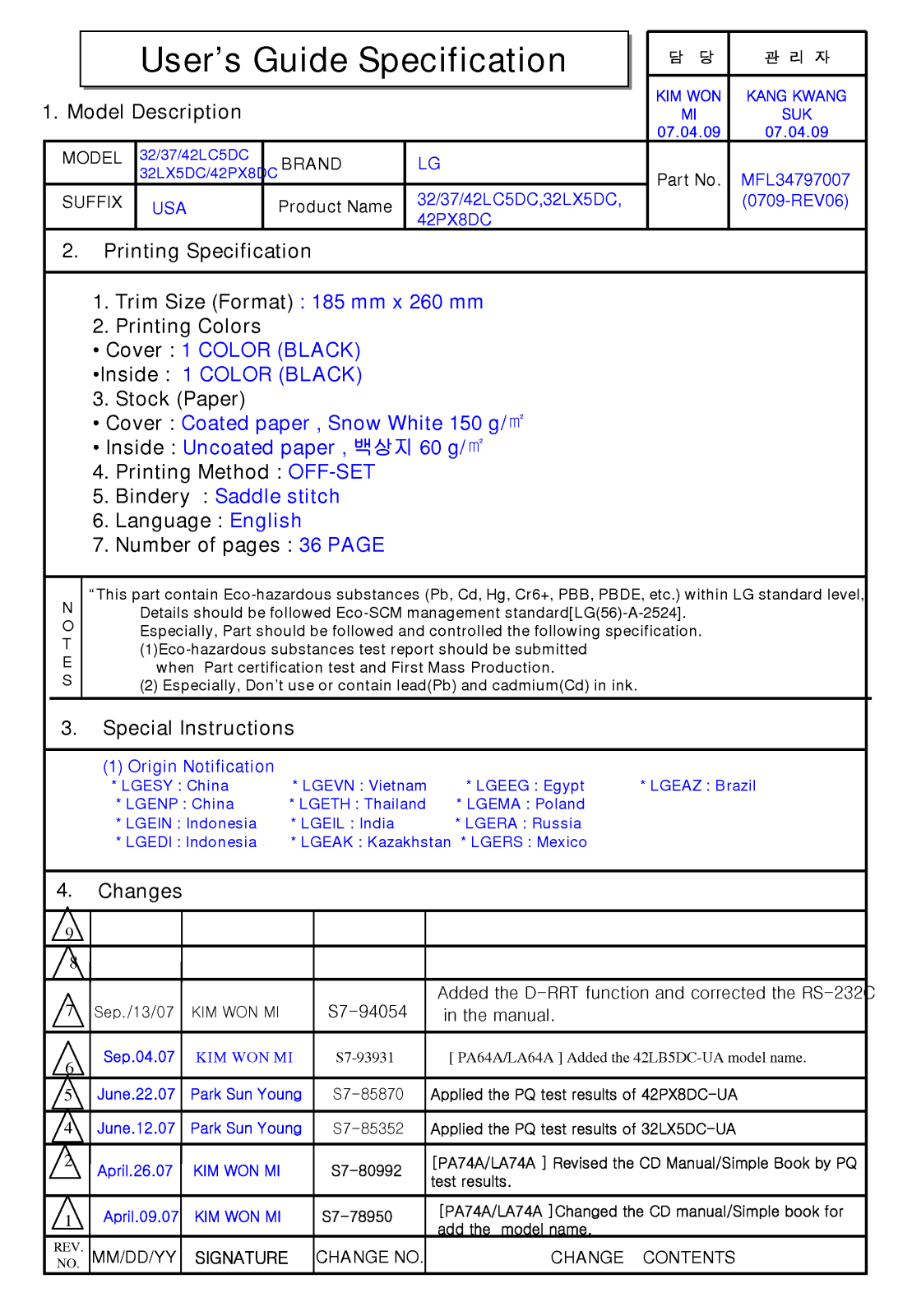 LG 37LC5DC-UA User Manual