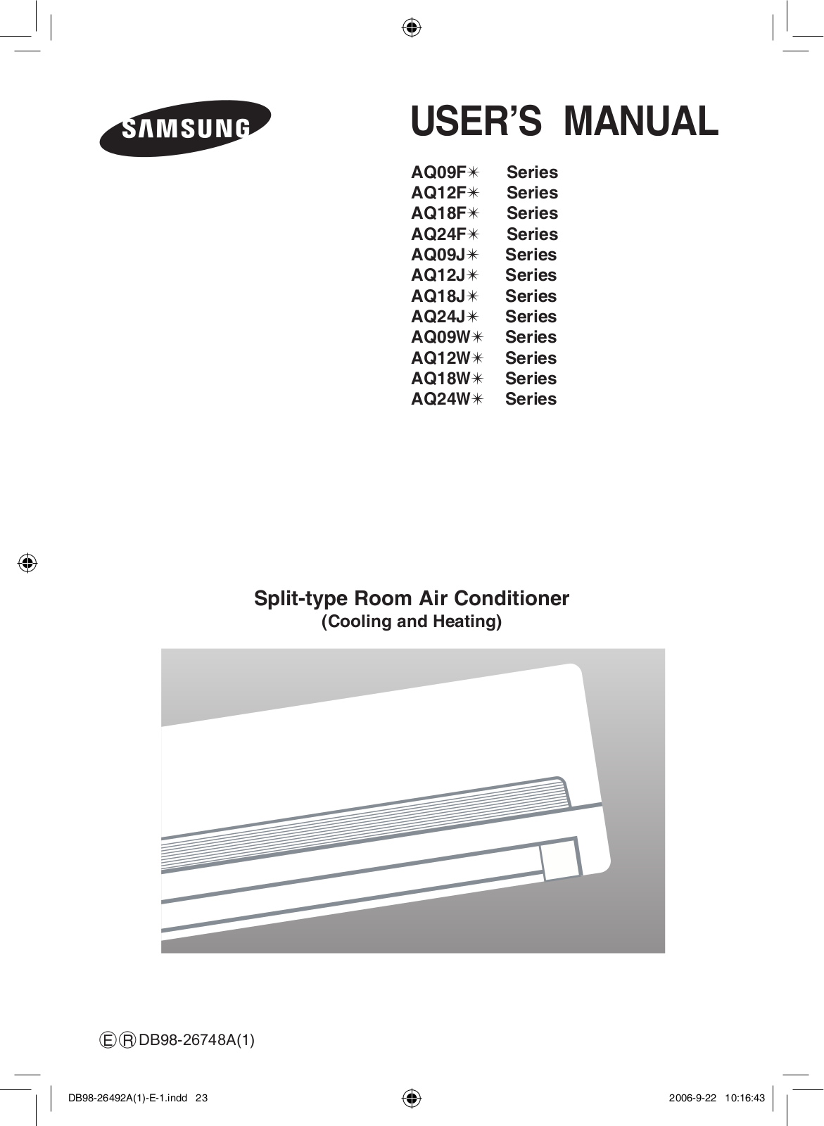 Samsung AQ18JWAX, AQ18JWAN, AQ24JWAX, AQ12JWAX, AQ24JWAN User Manual