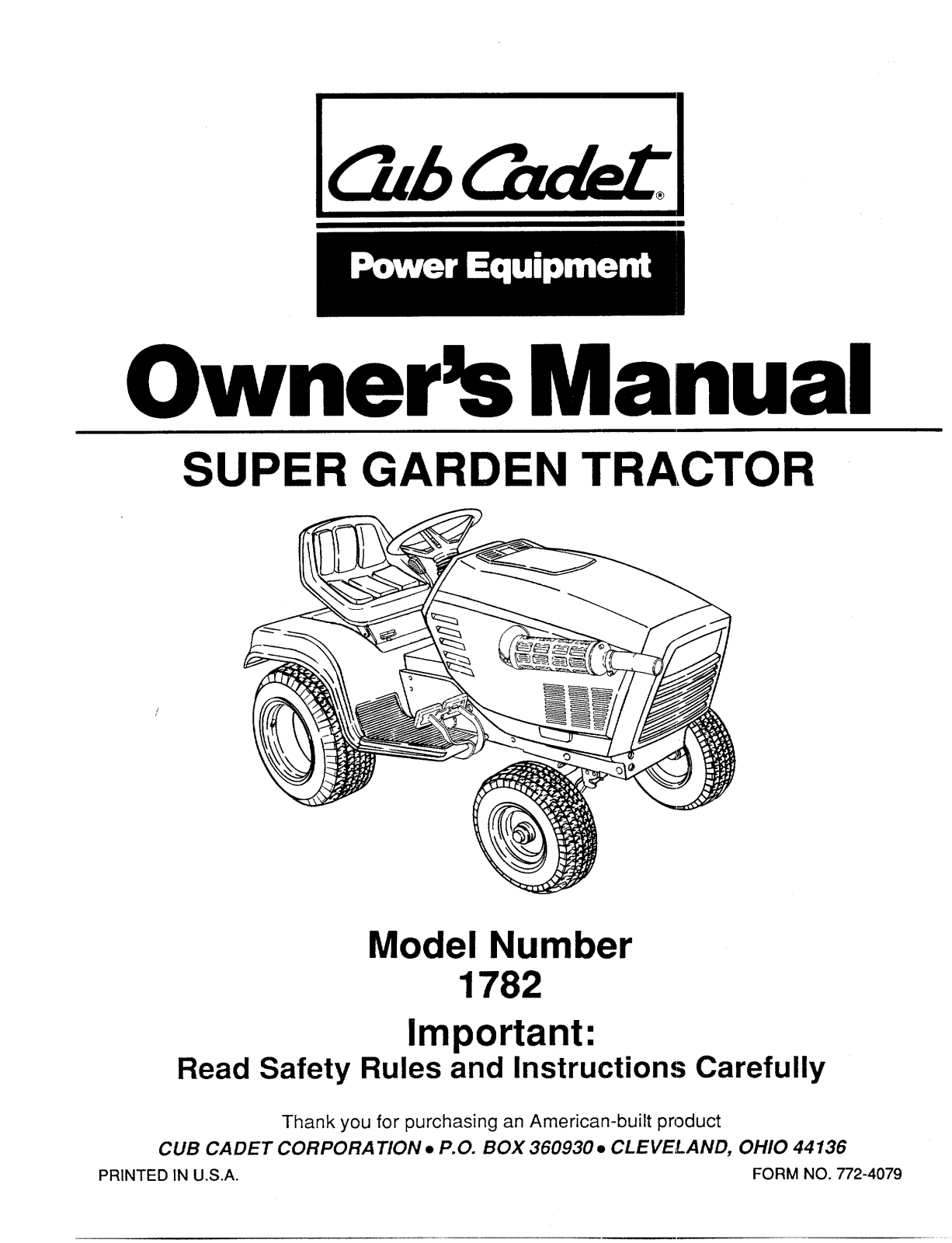 Cub Cadet 1782 User Manual