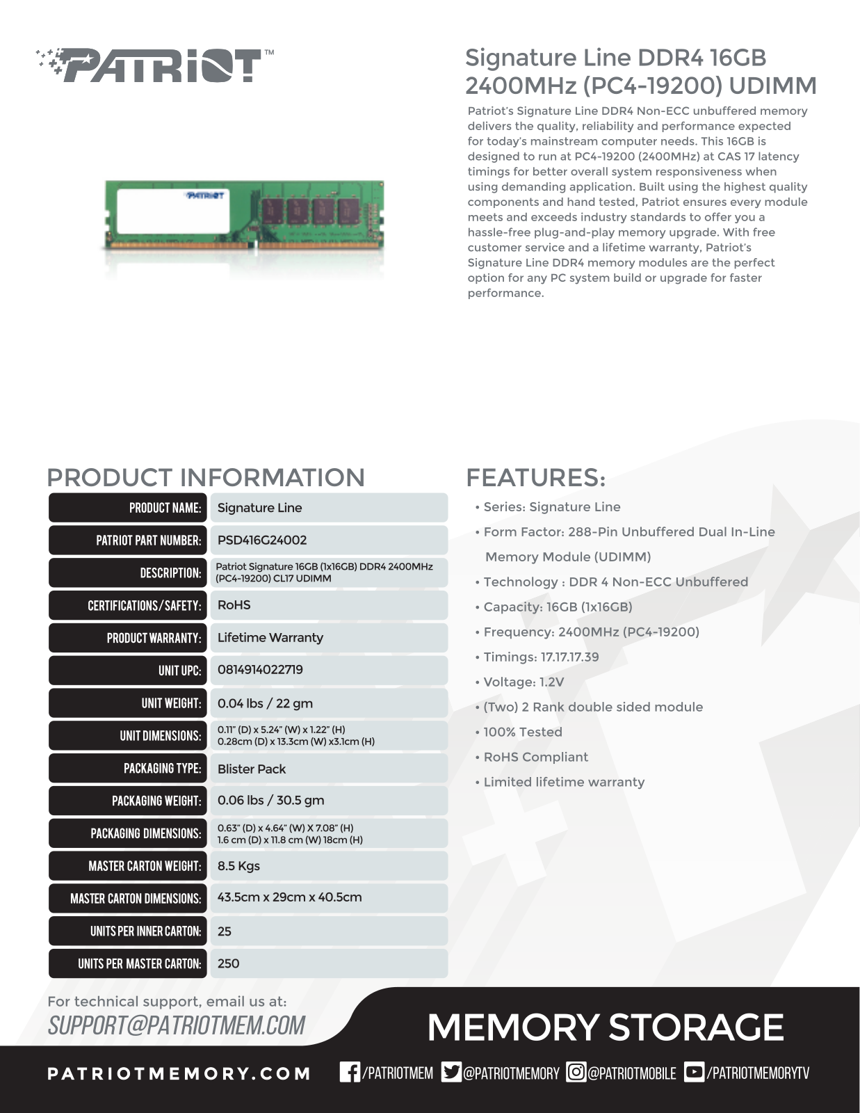 Patriot PSD416G24002 User Manual