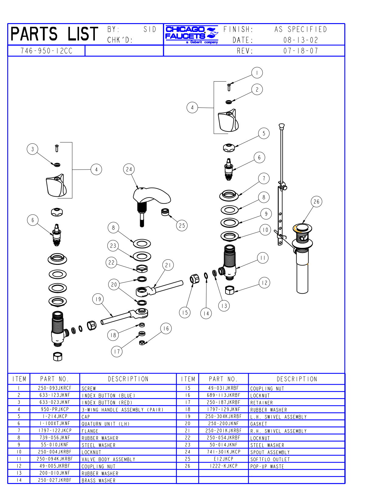 Chicago Faucet 746-950-12CCCP Parts List