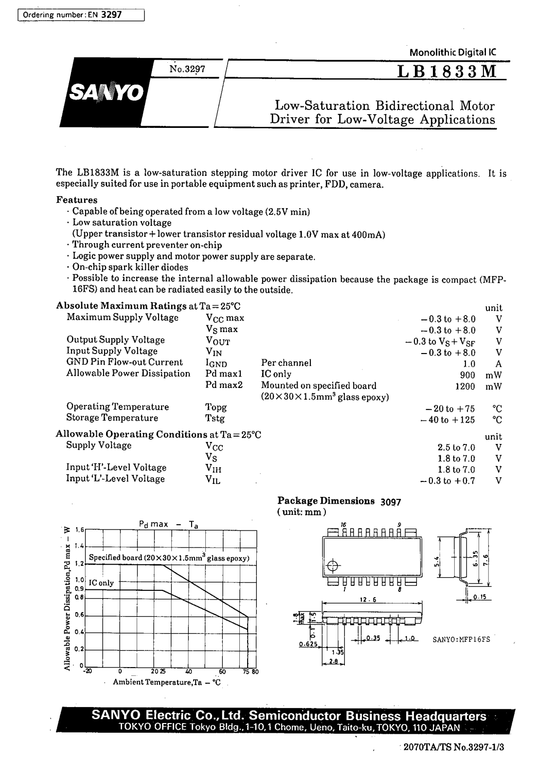 SANYO LB1833M Datasheet