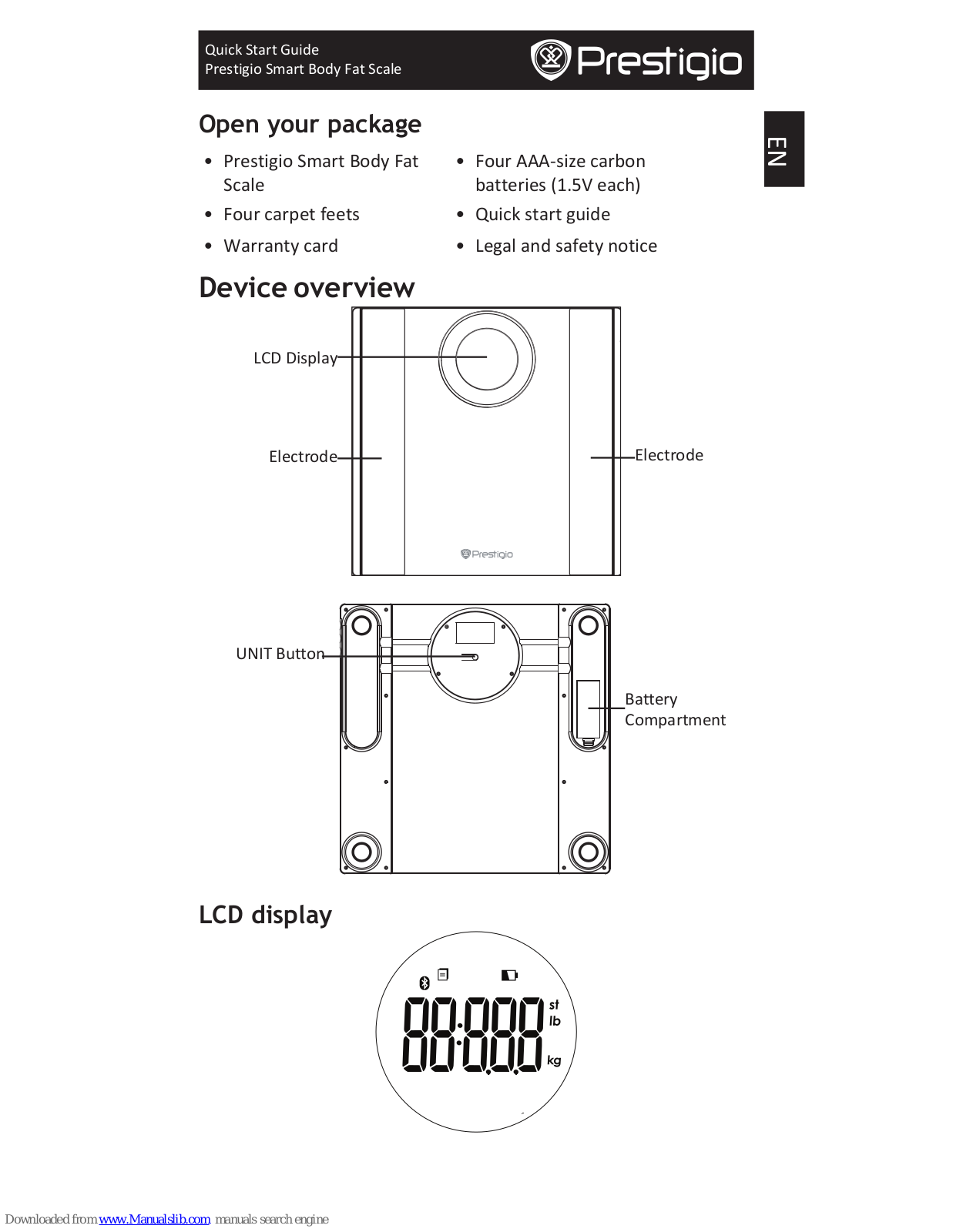 Prestigio Smart Body Fat Scale Quick Start Manual