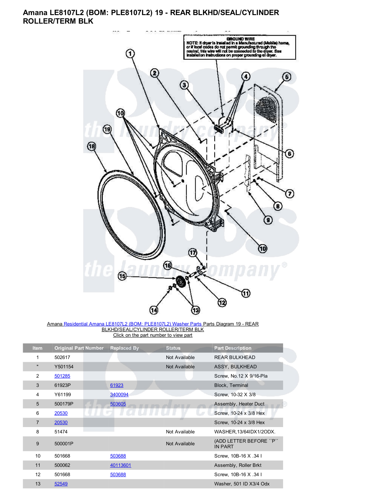 Amana LE8107L2 Parts Diagram