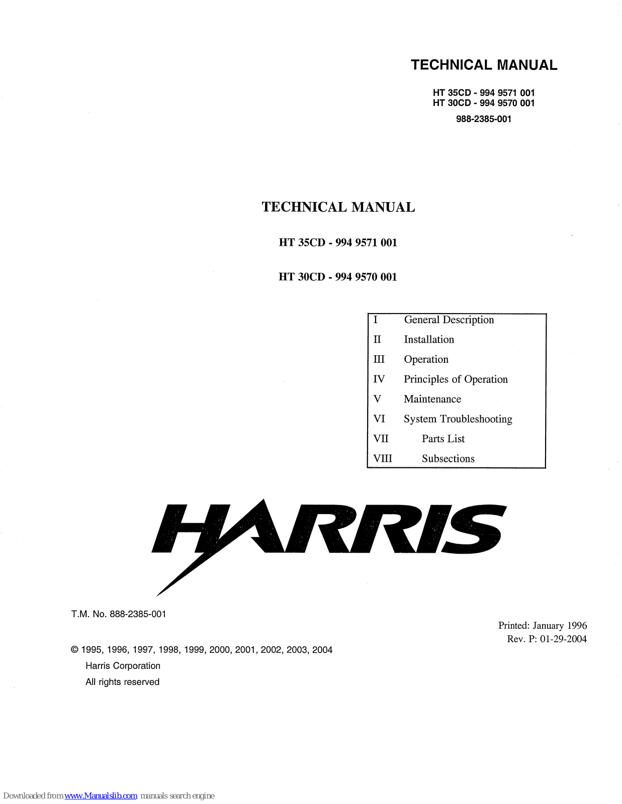 Harris HT 35CD, HT 30CD Technical Manual