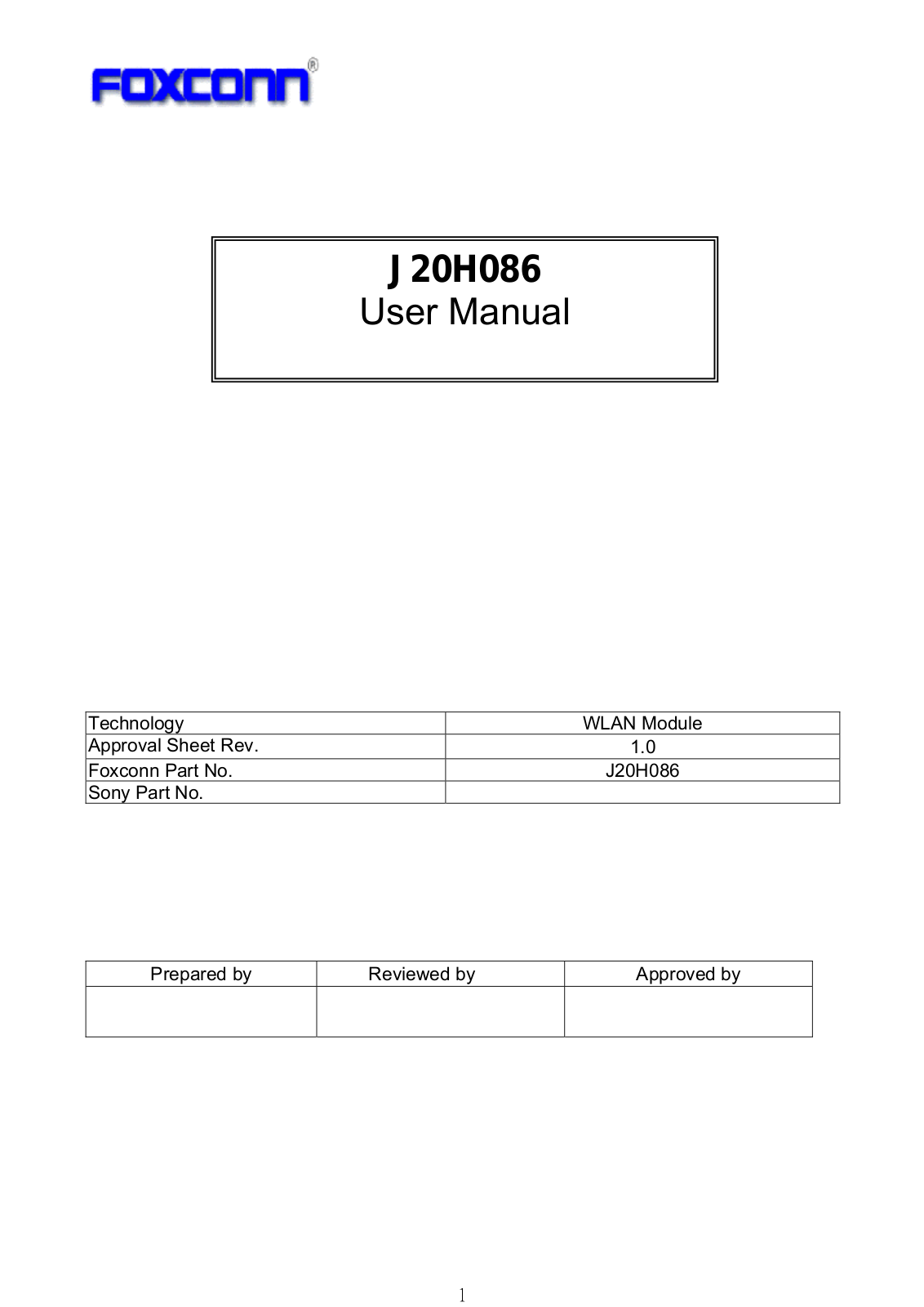 HON HAI PRECISION IND J20H086 User Manual