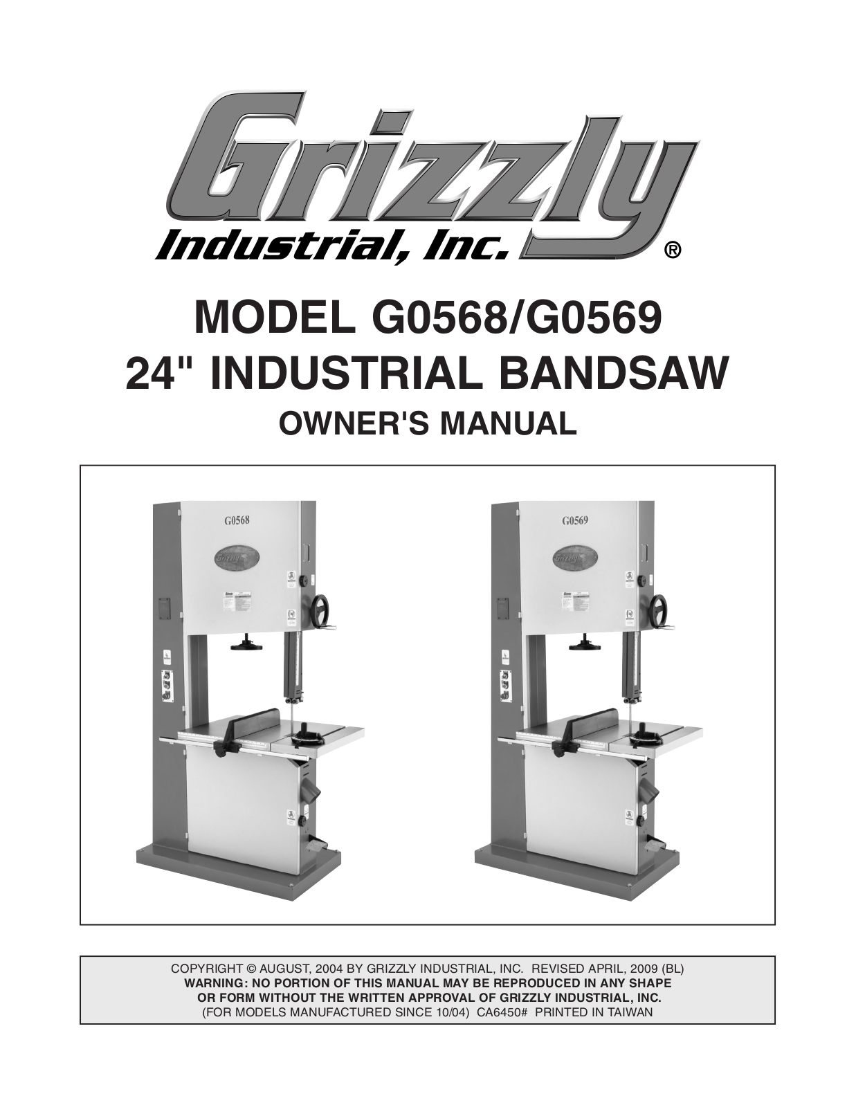 Grizzly G0569 User Manual 2