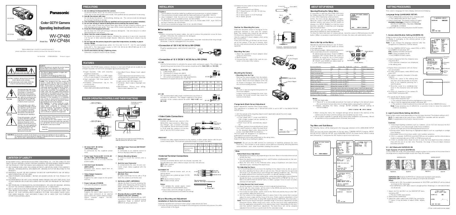 Panasonic WV-CP484 User Manual