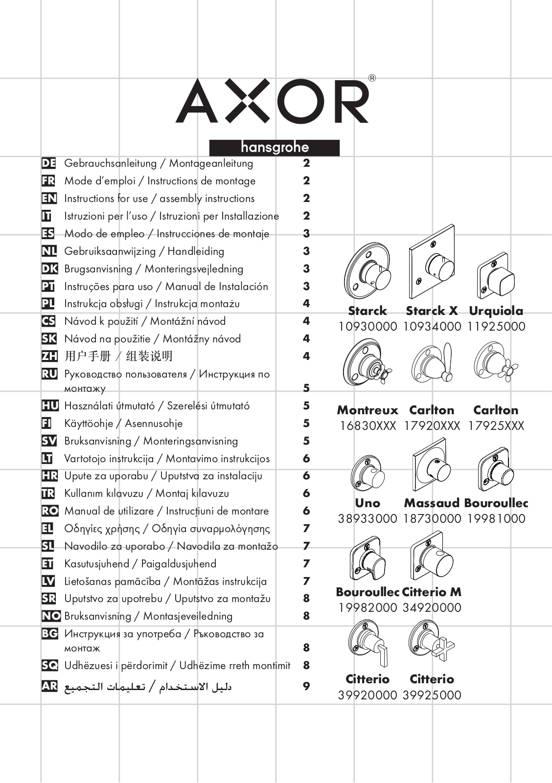 Hansgrohe 10930000, 10934000, 11925000, 38933000, 18730000 Instructions For Use/assembly Instructions