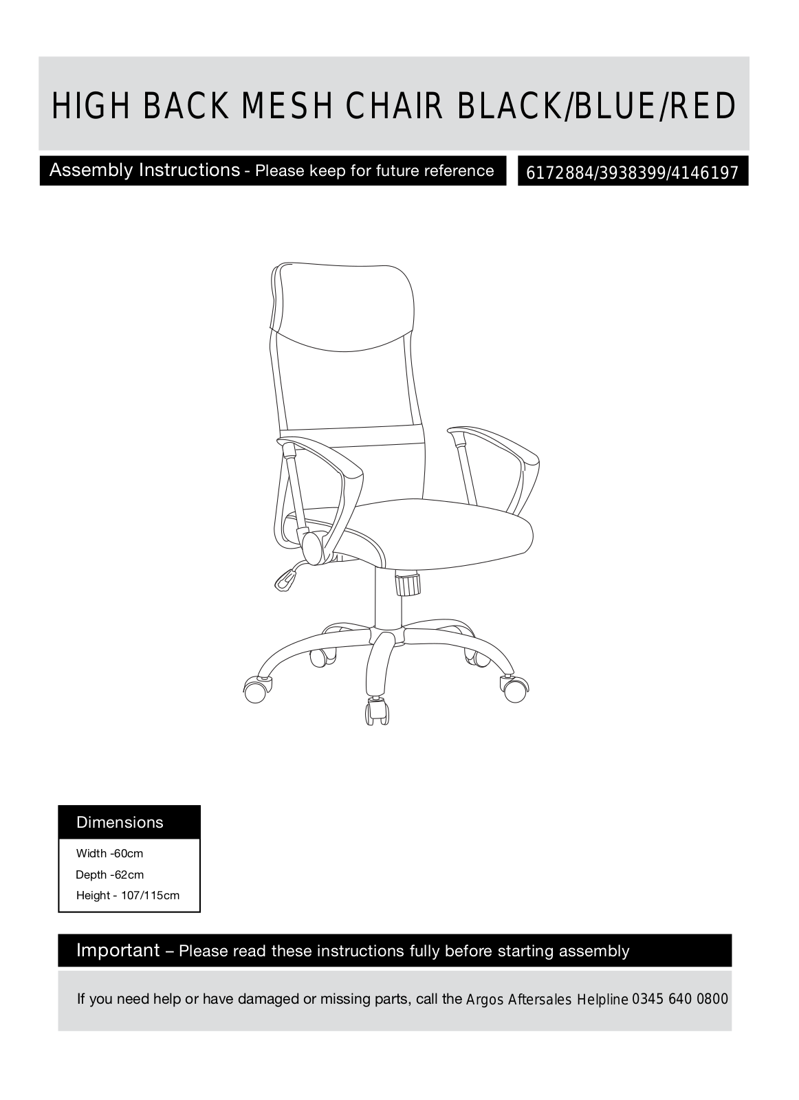 Argos H-935L-2-46, H-935L-2-47 ASSEMBLY INSTRUCTIONS