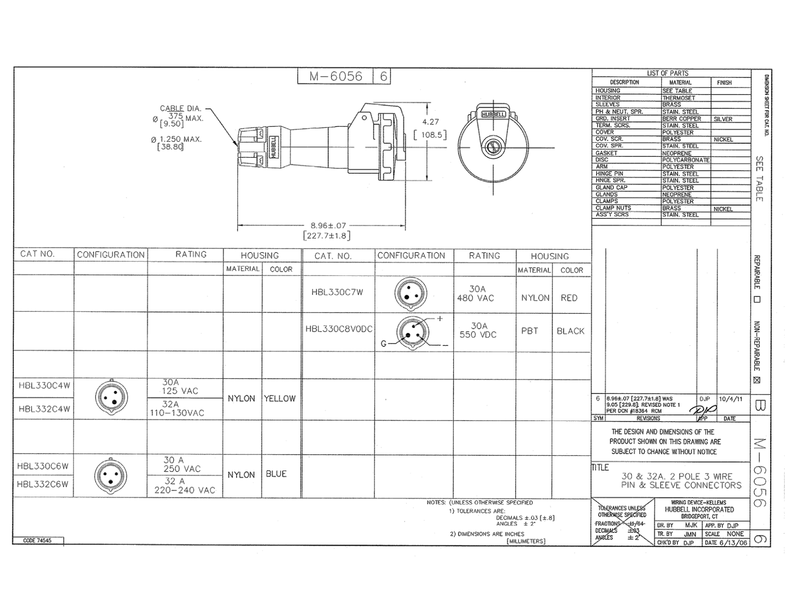 Hubbell HBL330C4W Reference Drawing