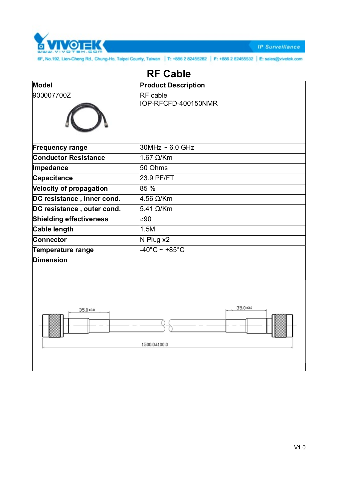 Vivotek IOP-RFCFD-400150NMR Specsheet