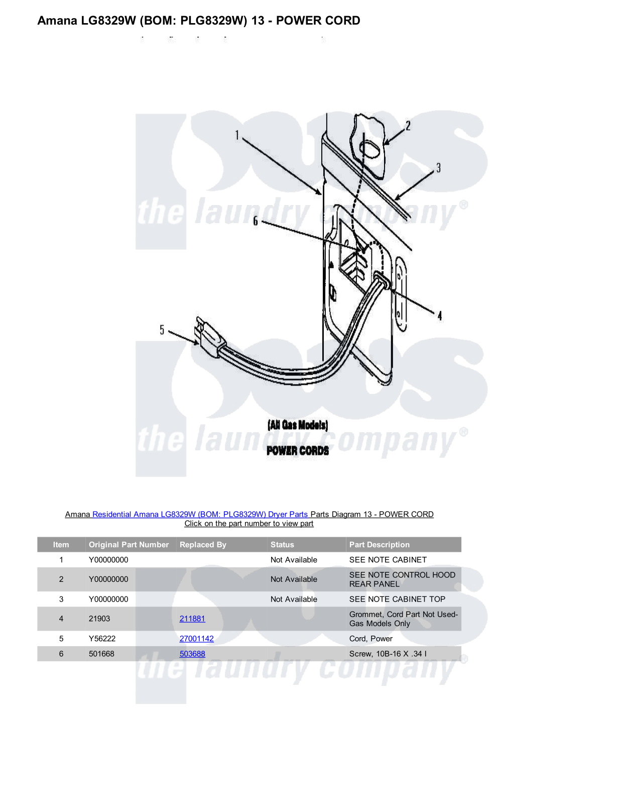 Amana LG8329W Parts Diagram