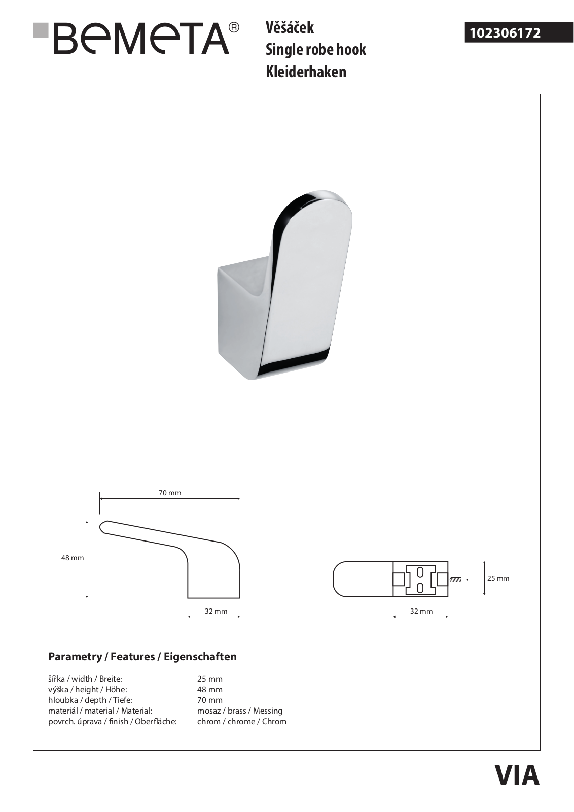 Bemeta Via 102306172 User guide