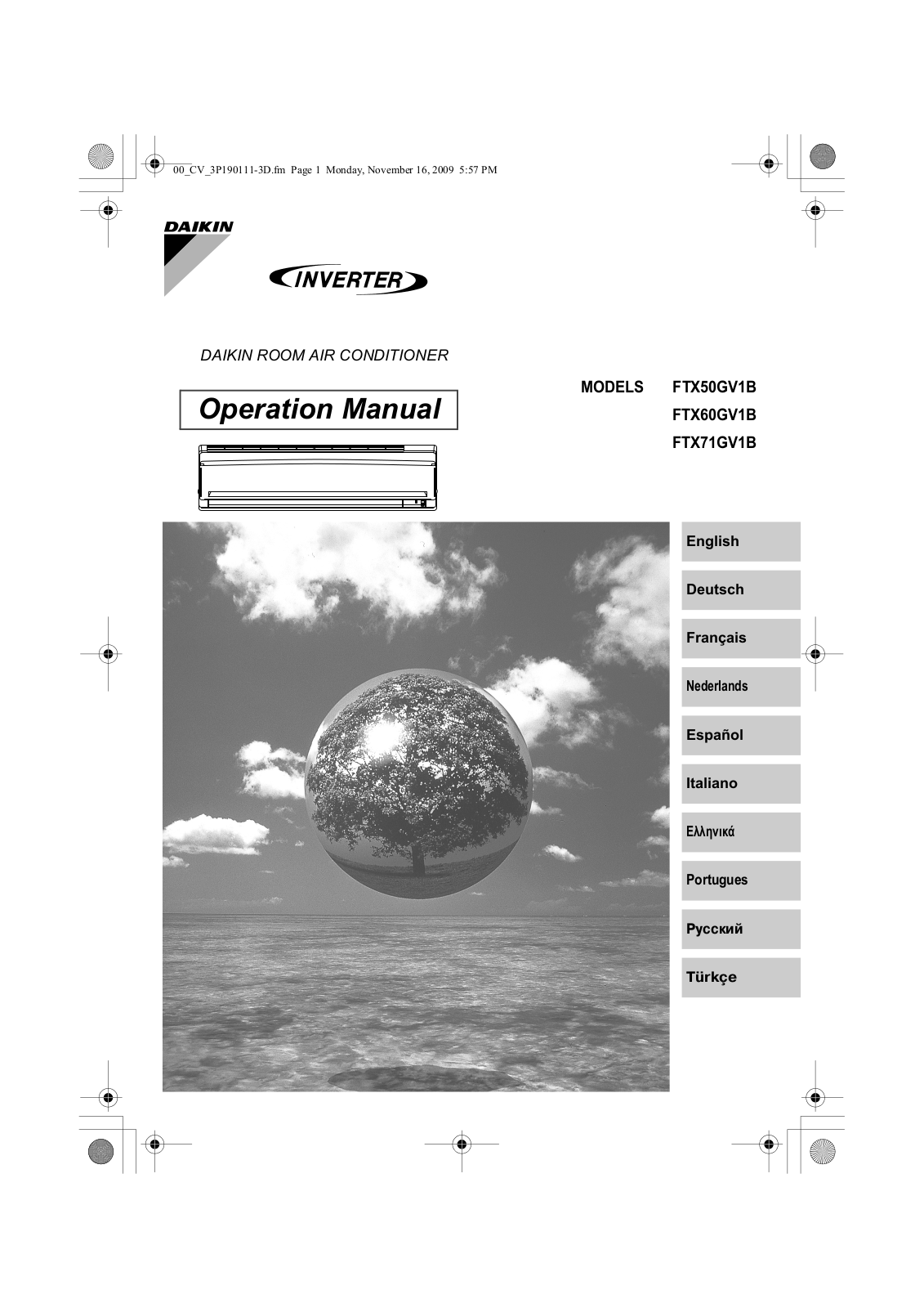 Daikin FTX50GV1B, FTX60GV1B, FTX71GV1B Operation manuals