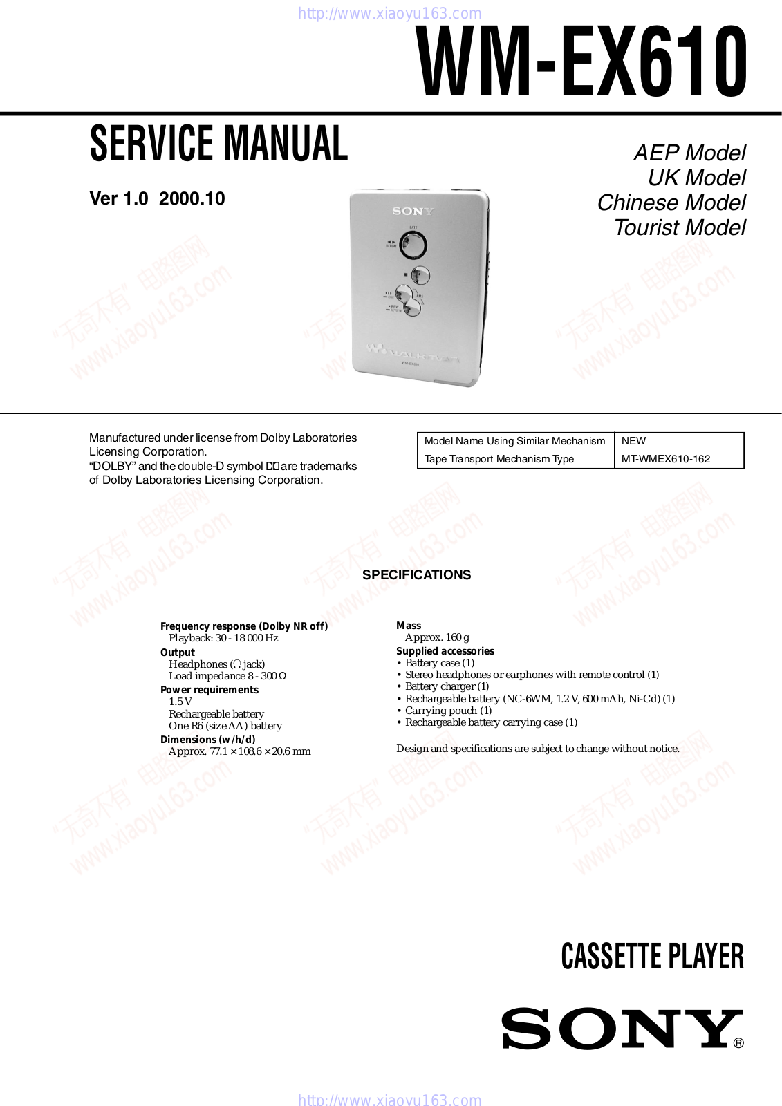 Sony WALKMAN WM-EX610, WALKMAN WM-EX615 Service Manual