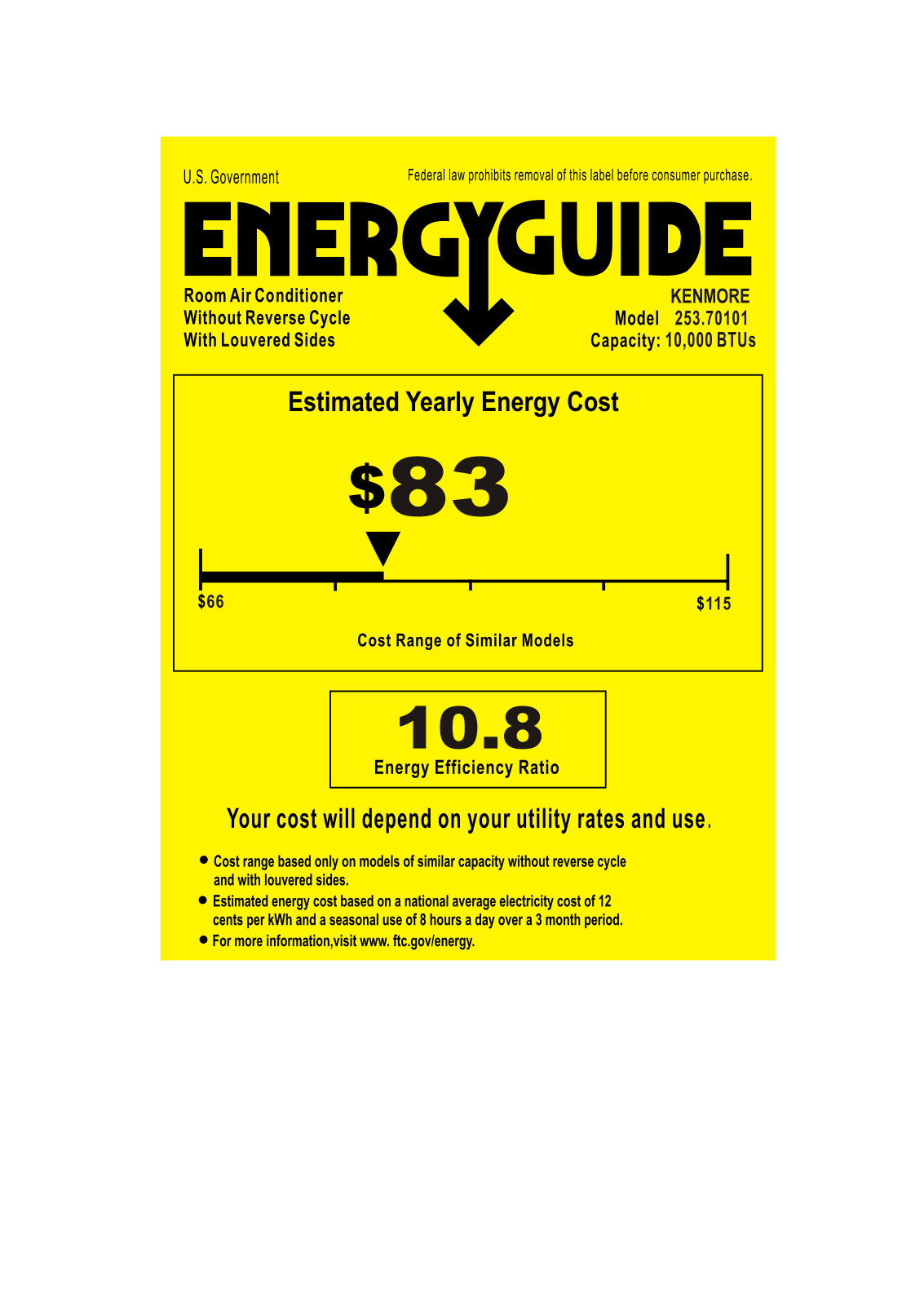 Kenmore 10,000 BTU Energy Guide