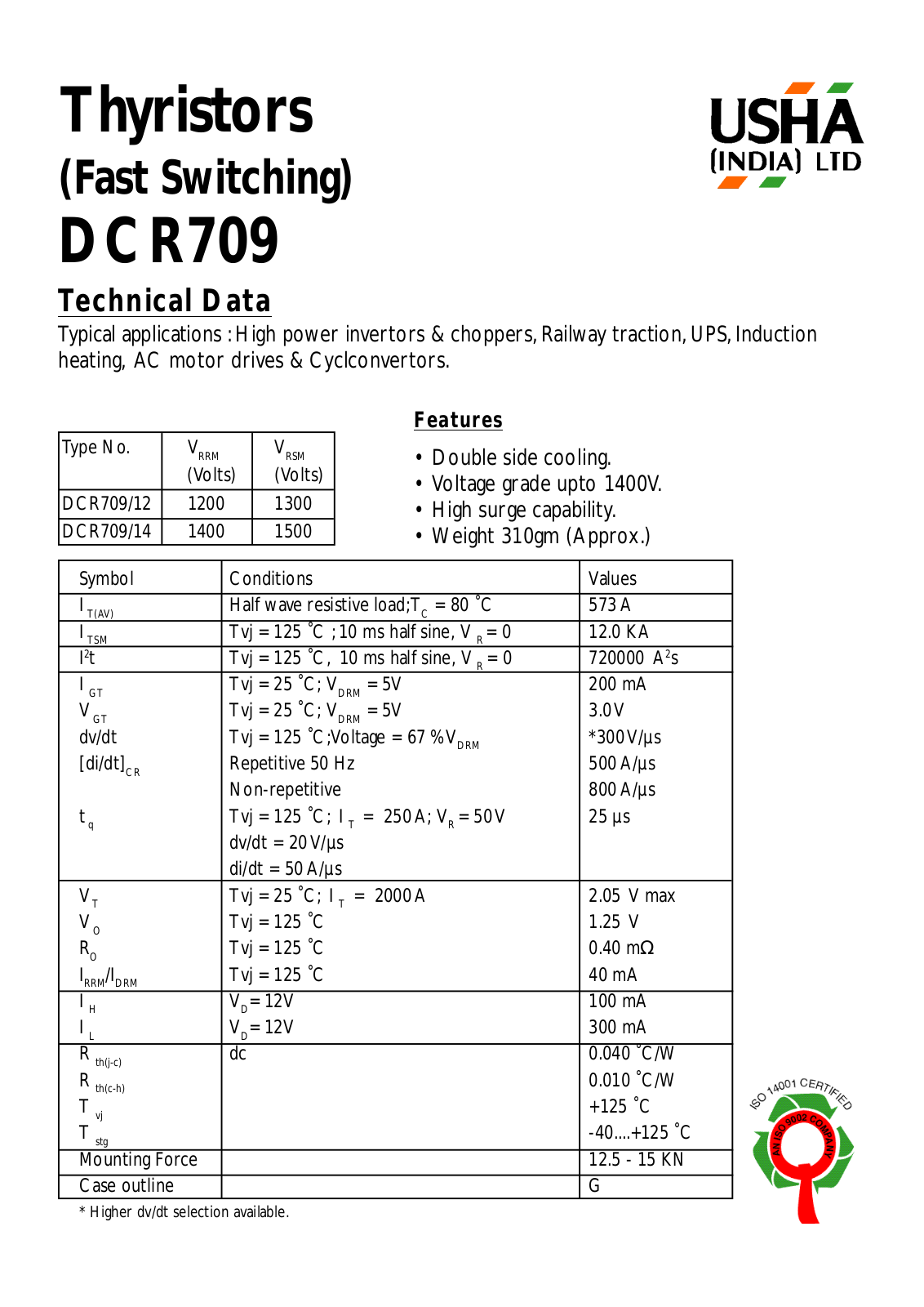 USHA DCR709-14, DCR709-12 Datasheet