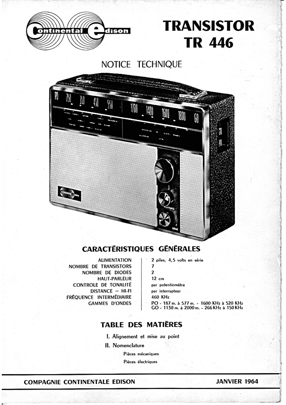 Continental Edison TR-446 Schematic