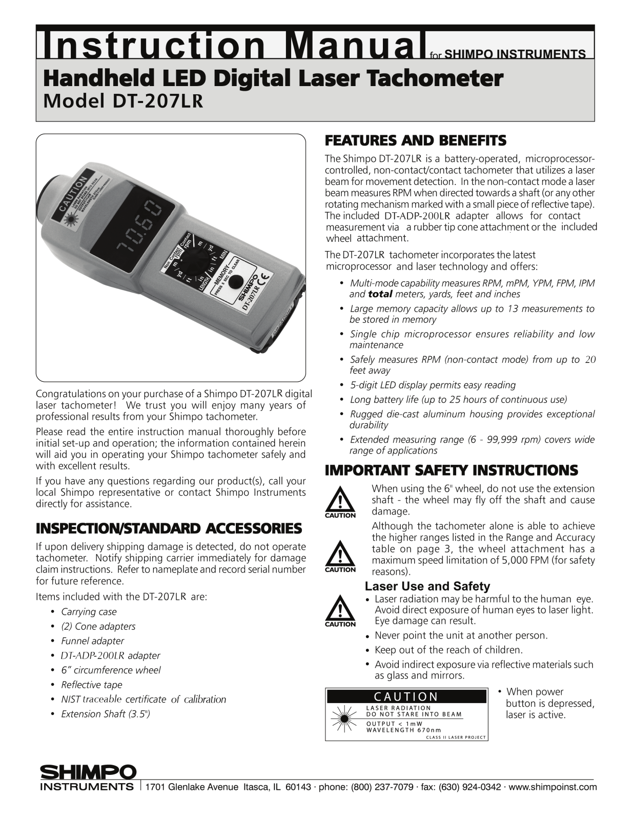 Shimpo Instruments DT-207LR Instruction Manual