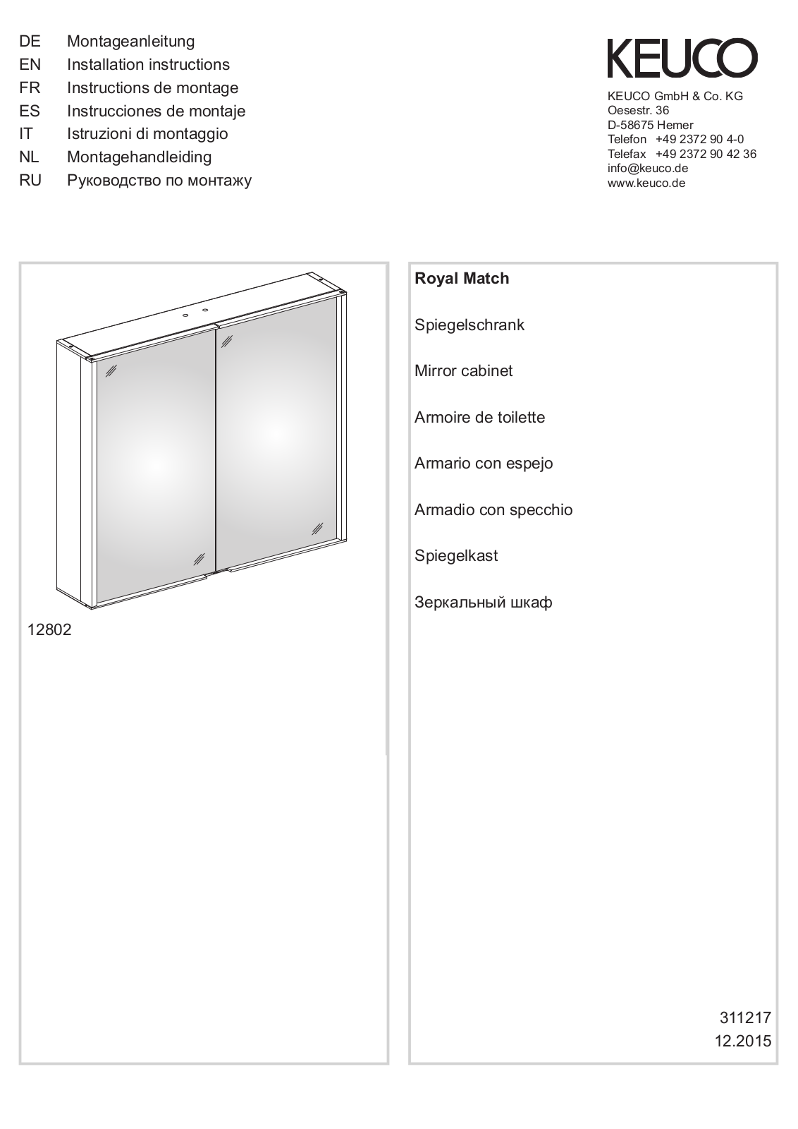 Keuco 12802 Assembly Manual