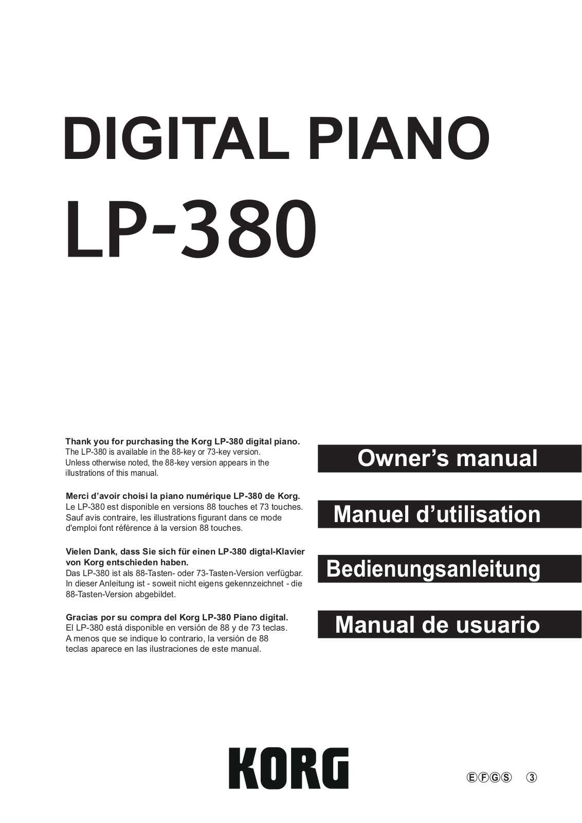 KORG LP-380-73 User Manual