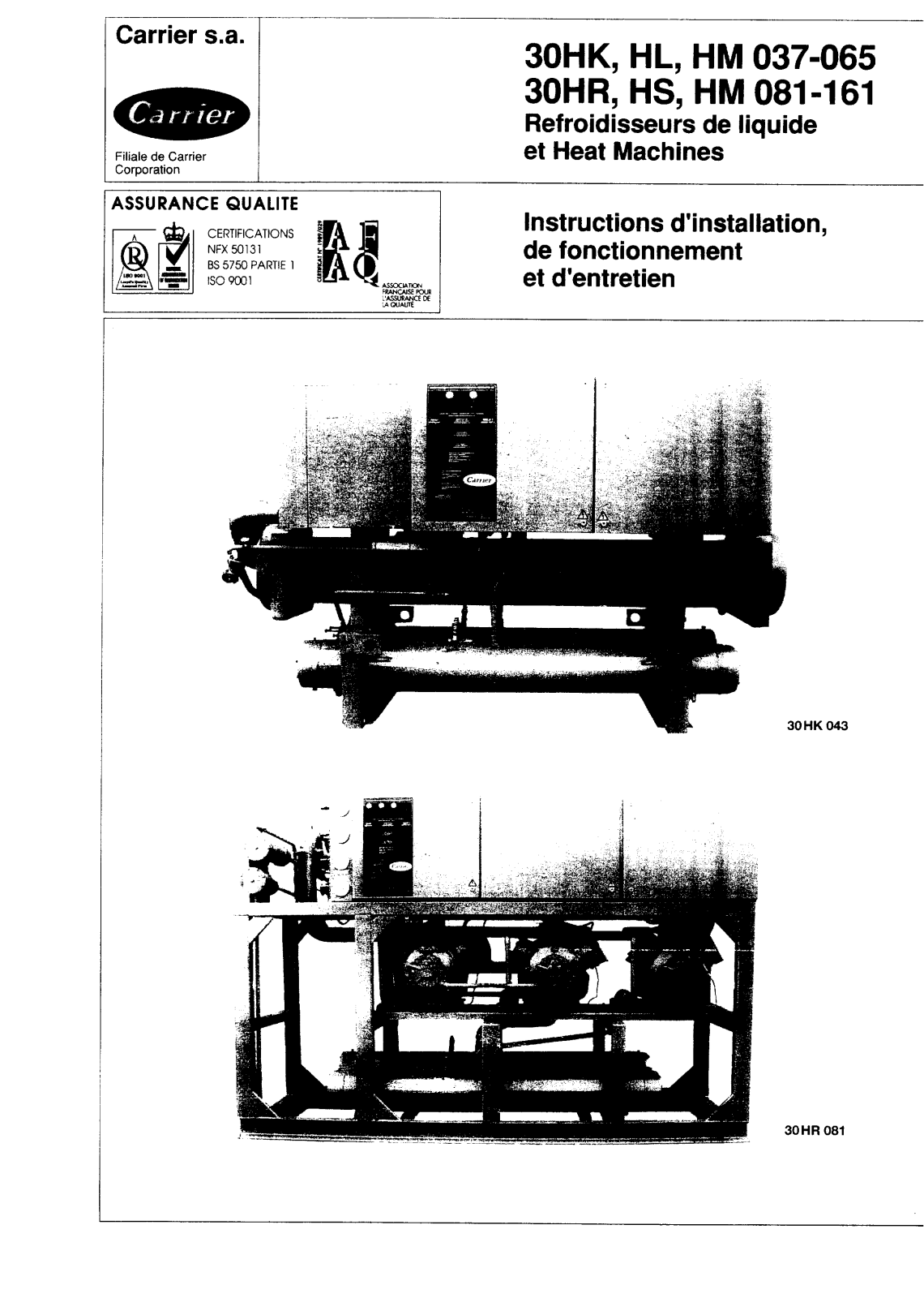 Carrier 30HK, HR037-161-IOM User Manual