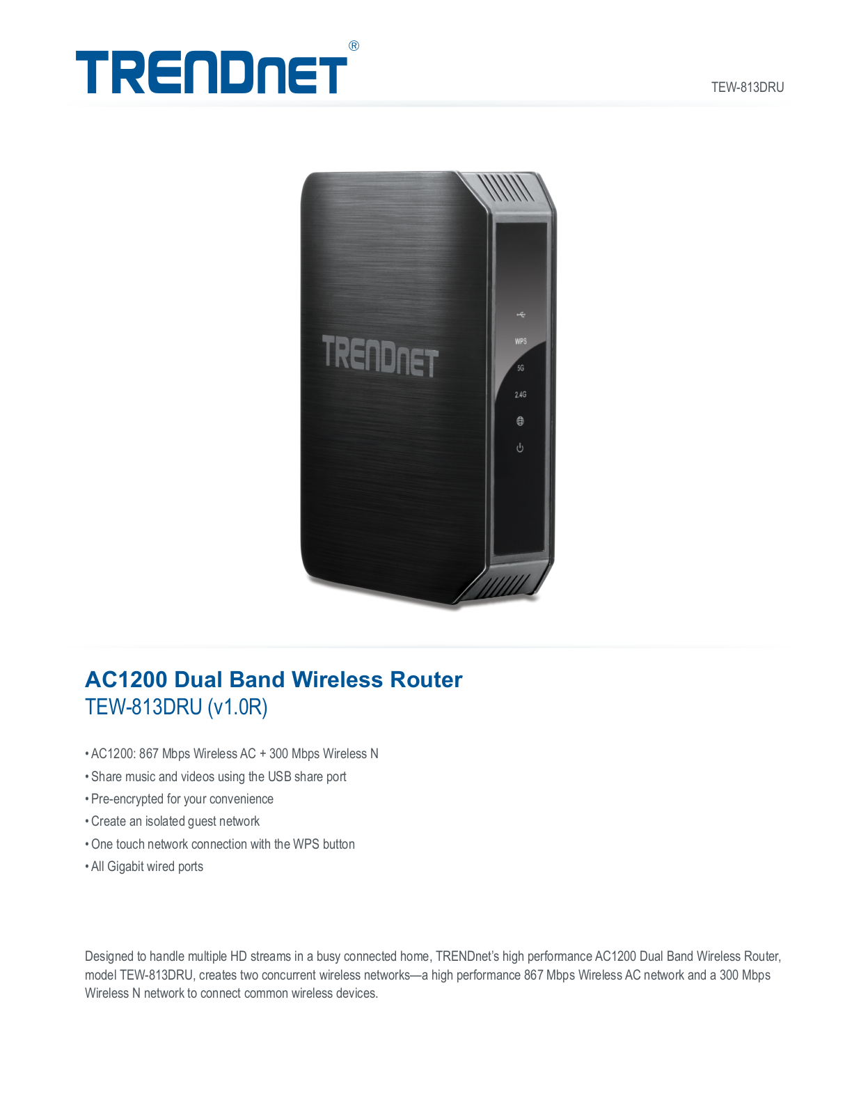 Trendnet TEW-813DRU Datasheet