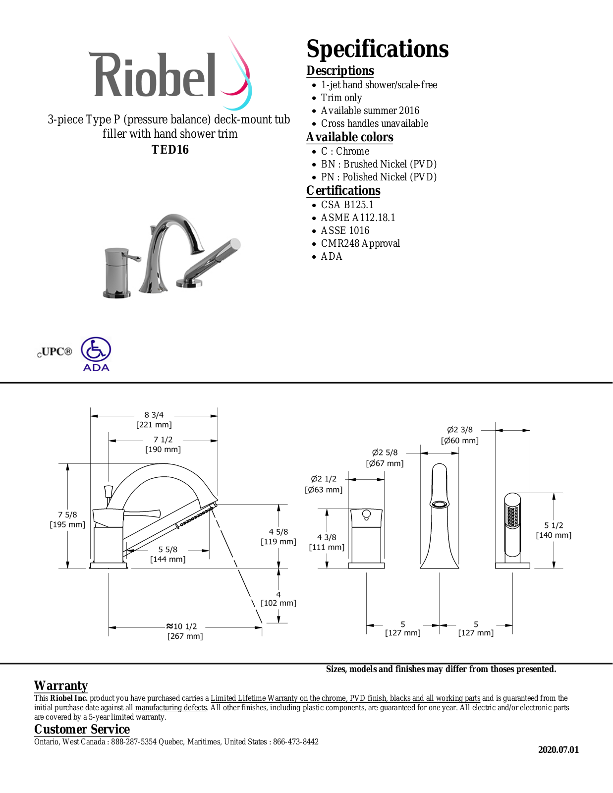 Riobel TED16BN, TED16C Specifications - ManualMachine.com