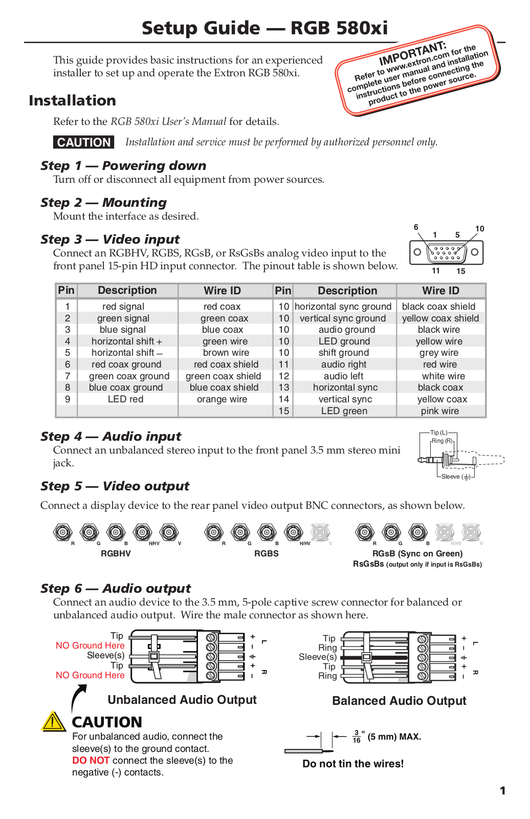 Extron electronic RGB 580XI User Manual