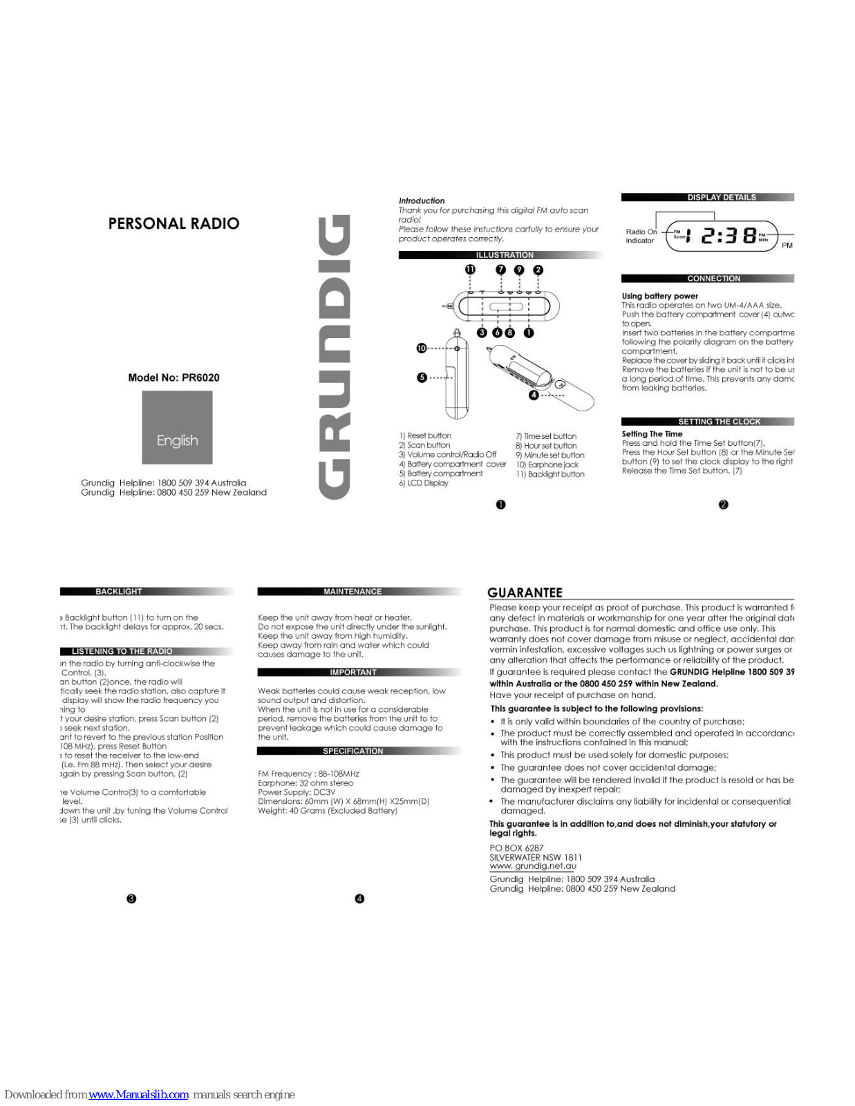 Grundig PR6020 Instructions Manual