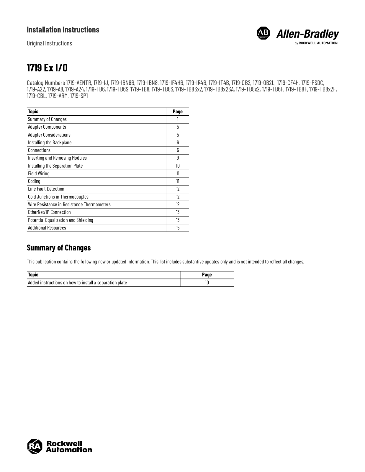 Allen-Bradley 1719 Ex Installation Instructions