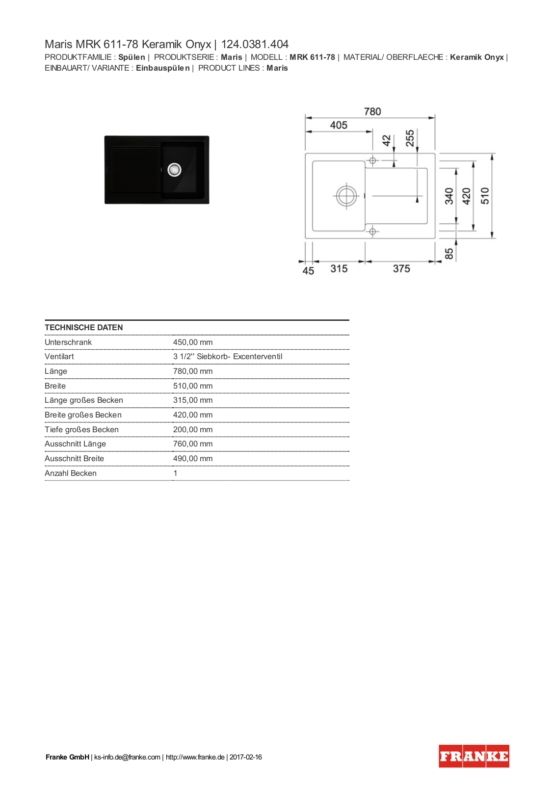 Franke 124.0381.404 Service Manual