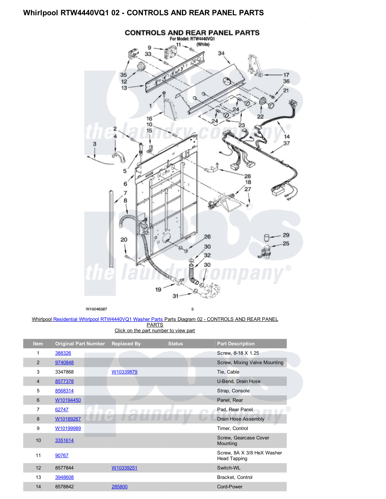 Whirlpool RTW4440VQ1 Parts Diagram