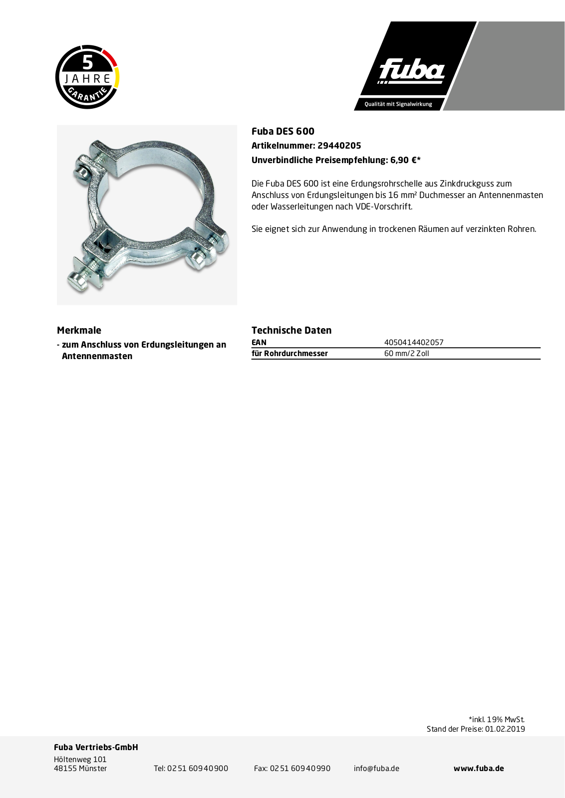 Fuba DES 600 Technische Daten