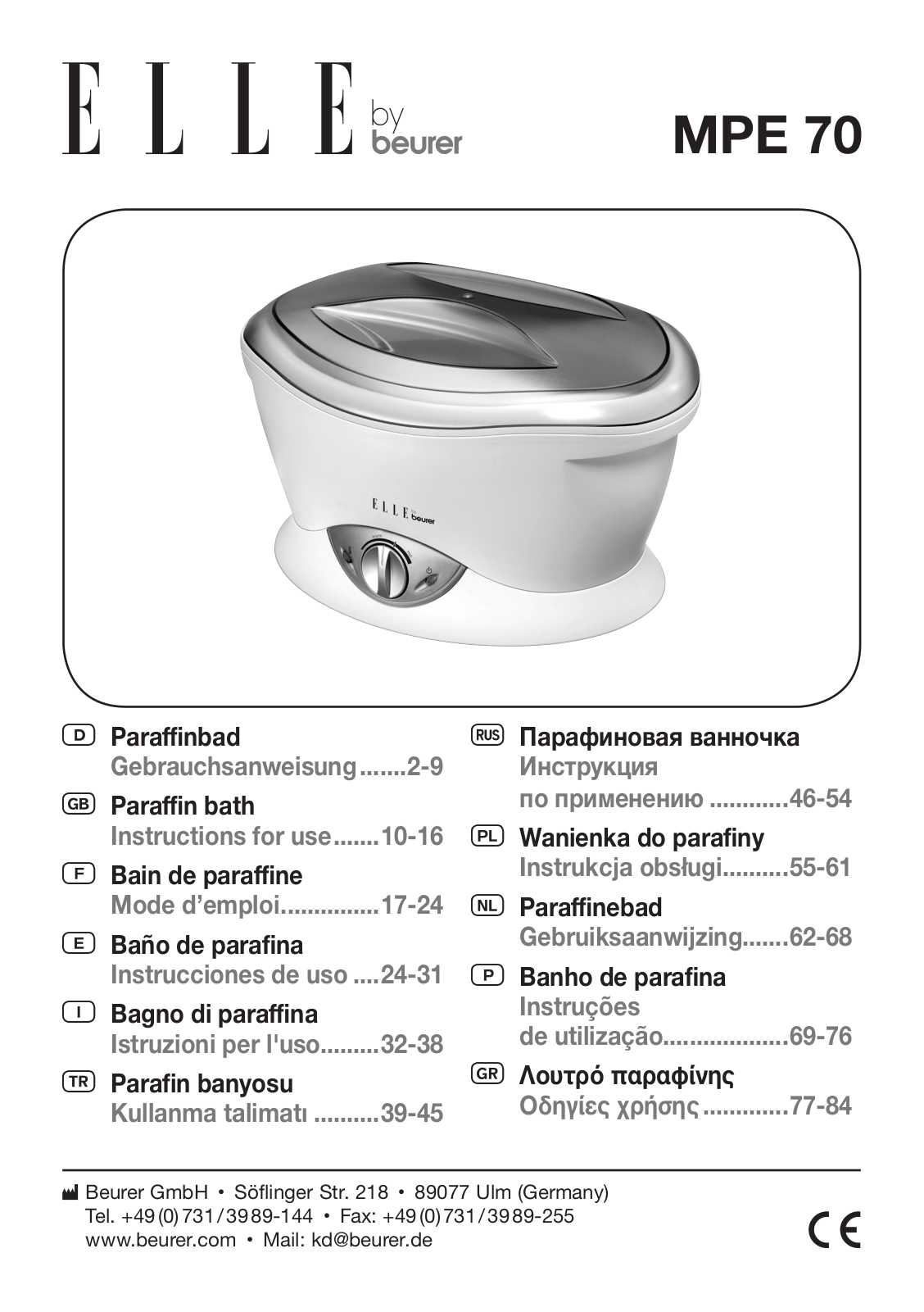 Beurer MPE 70 User Manual