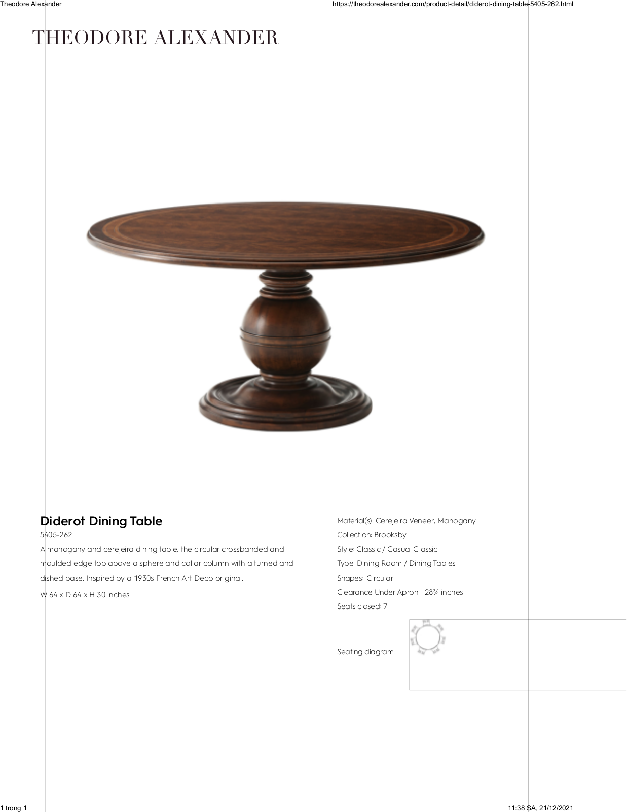 Theodore Alexander FPLJ2067 Specifications - ManualMachine.com