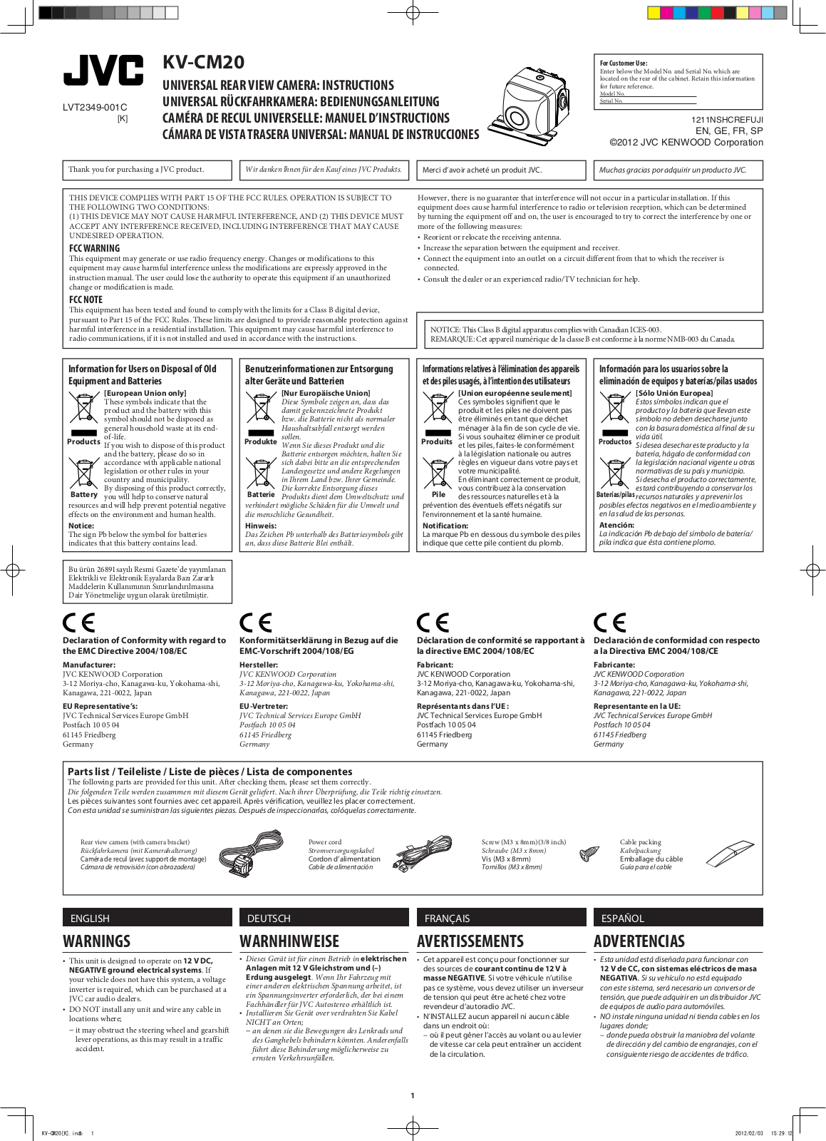 JVC KV-CM20 User Manual