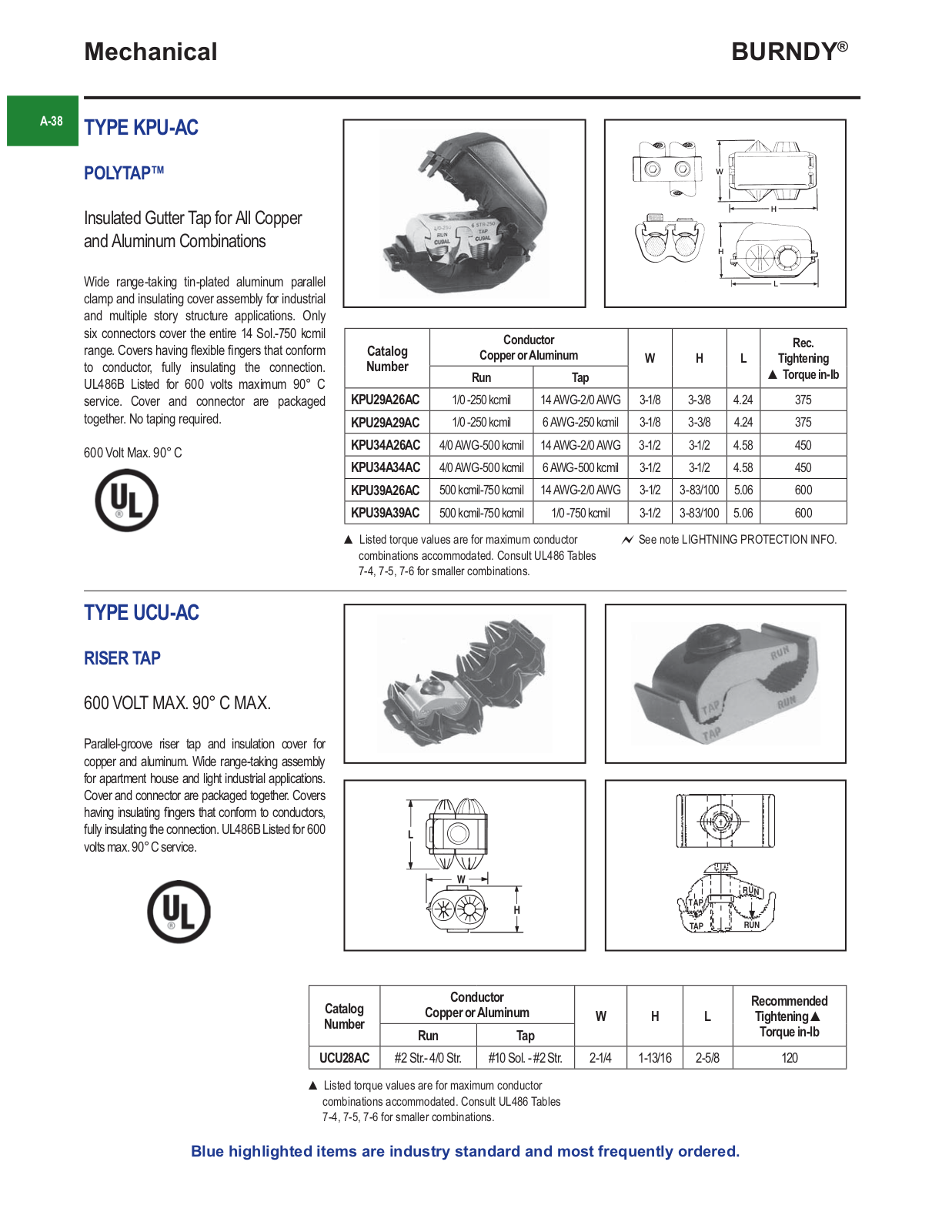 Burndy KPU-AC, UPU-AC Catalog Page